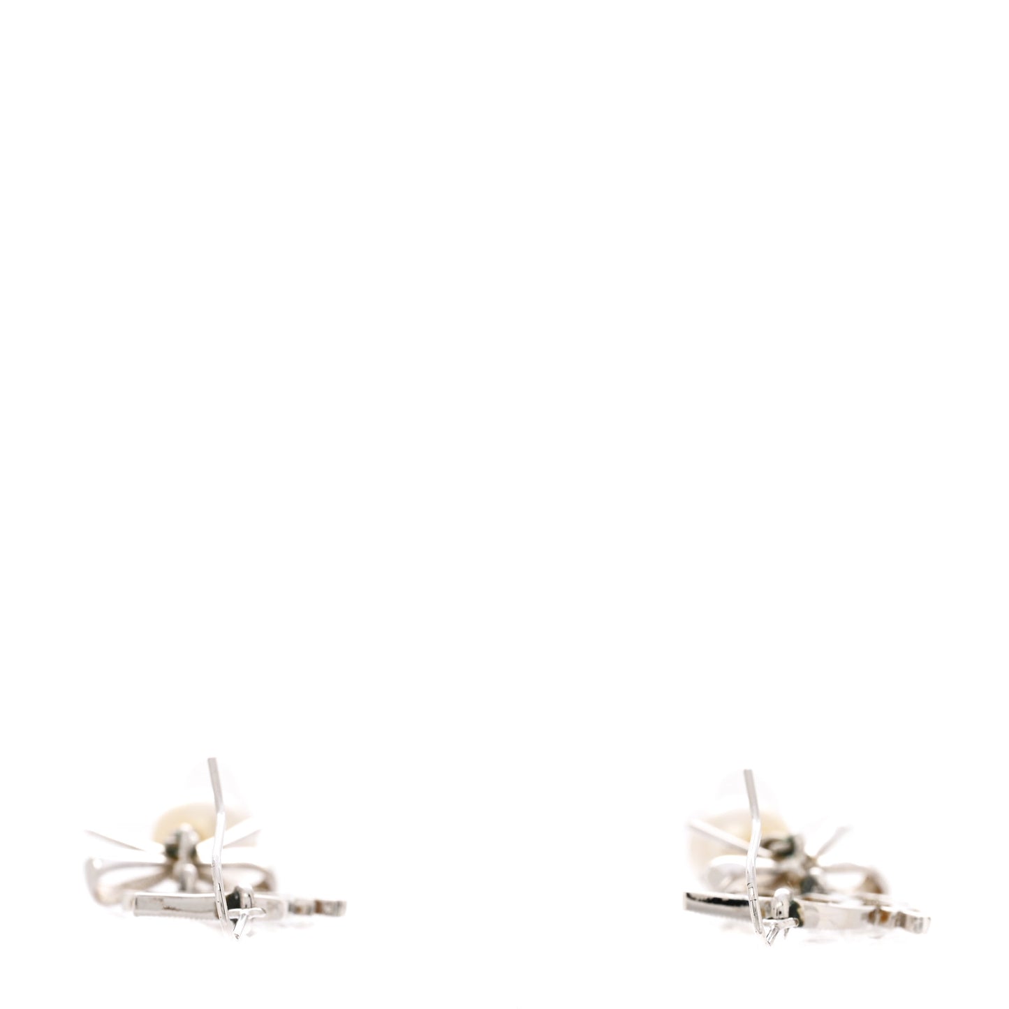 Crystal Pearl Bow Earrings Silver