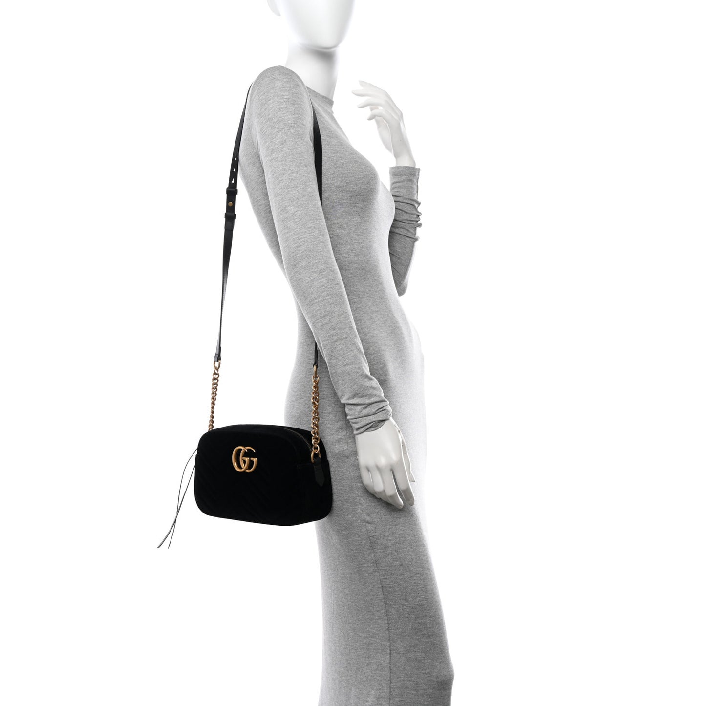 Velvet Matelasse Small GG Marmont Chain Shoulder Bag Black