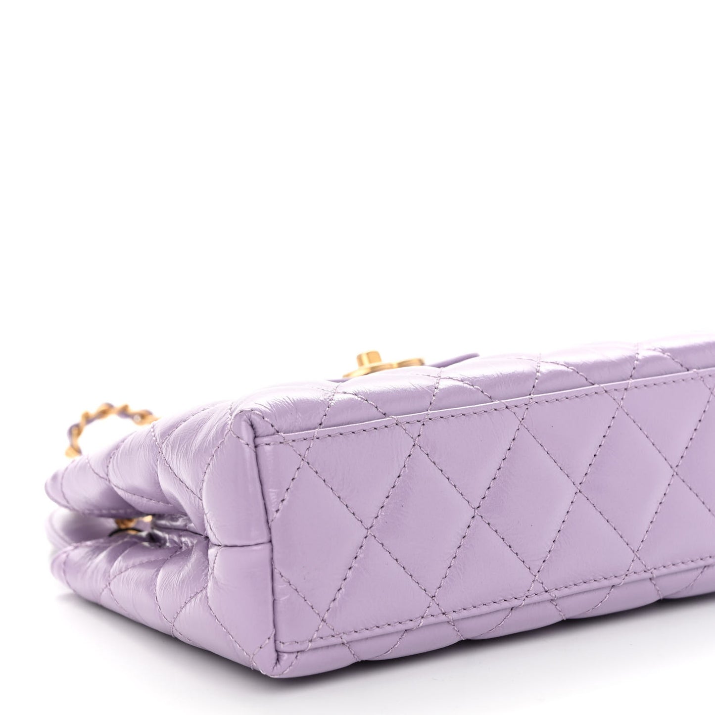 Shiny Aged Calfskin Quilted Nano Kelly Shopper Lilac