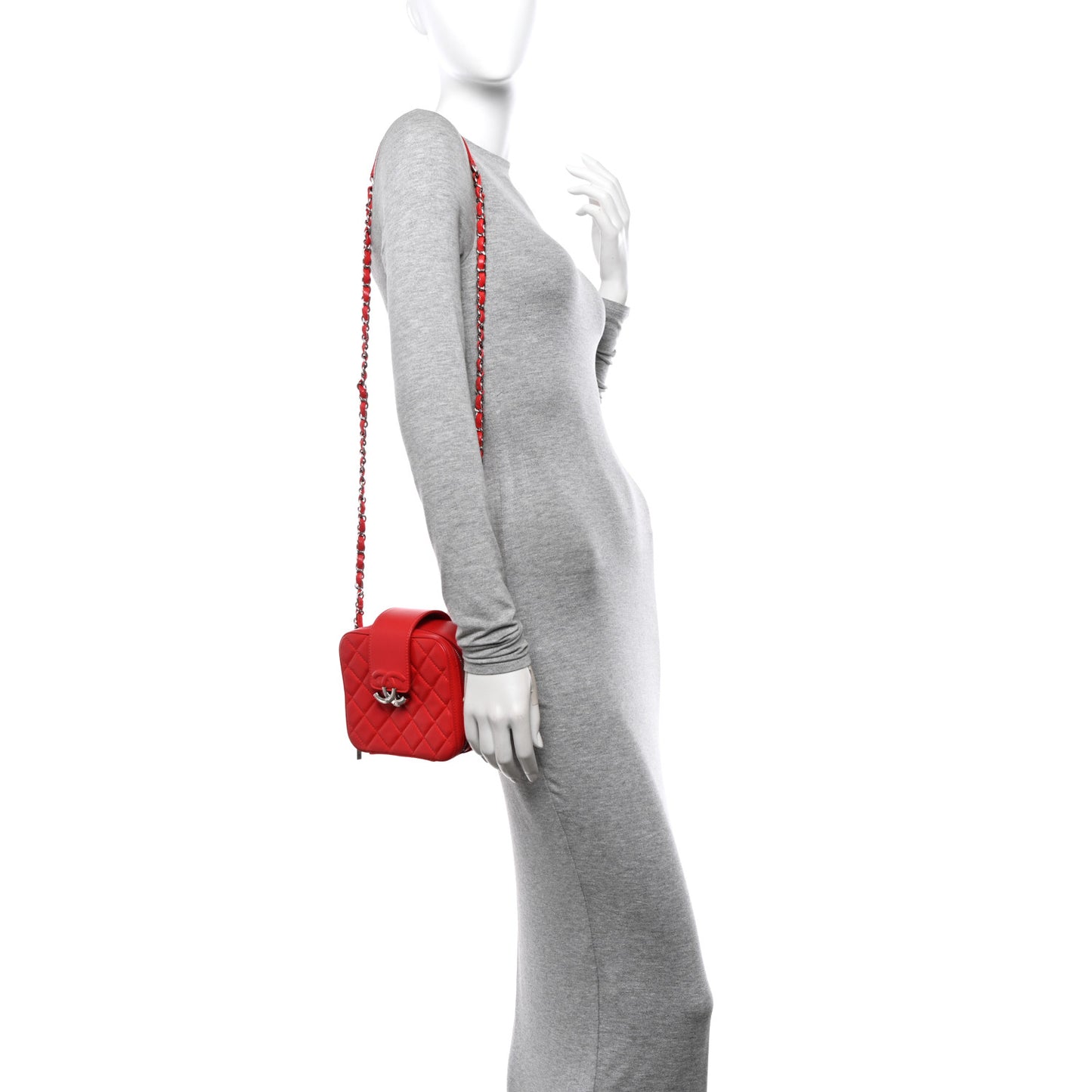 Lambskin Quilted Mini CC Box Camera Bag Red