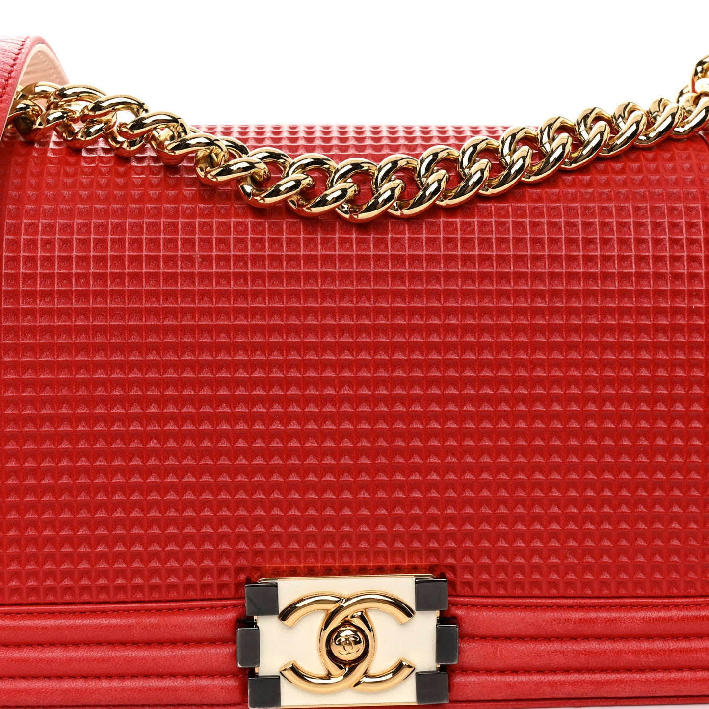 Lambskin Embossed Medium Boy Cube Flap Red