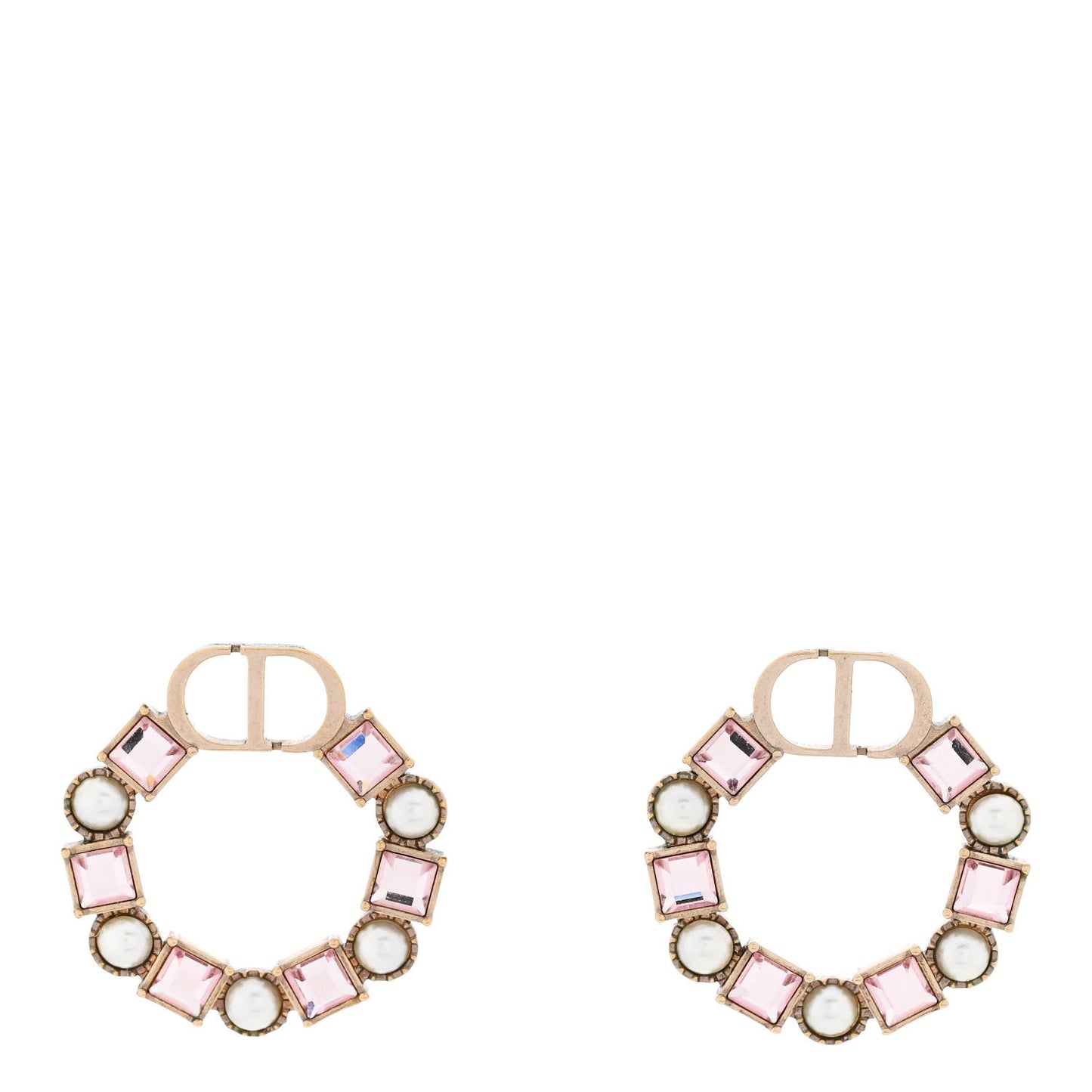 Crystal Pearl Petit CD Earrings Gold Pink