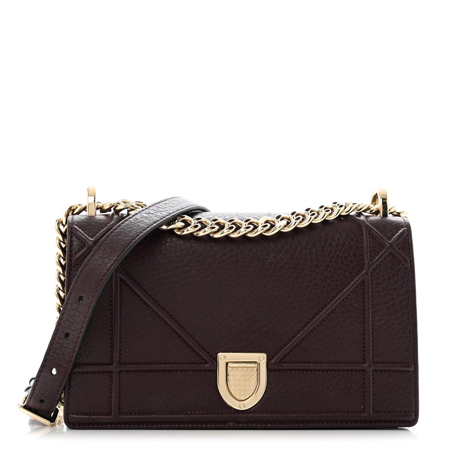 Grained Calfskin Small Diorama Flap Bag Burgundy