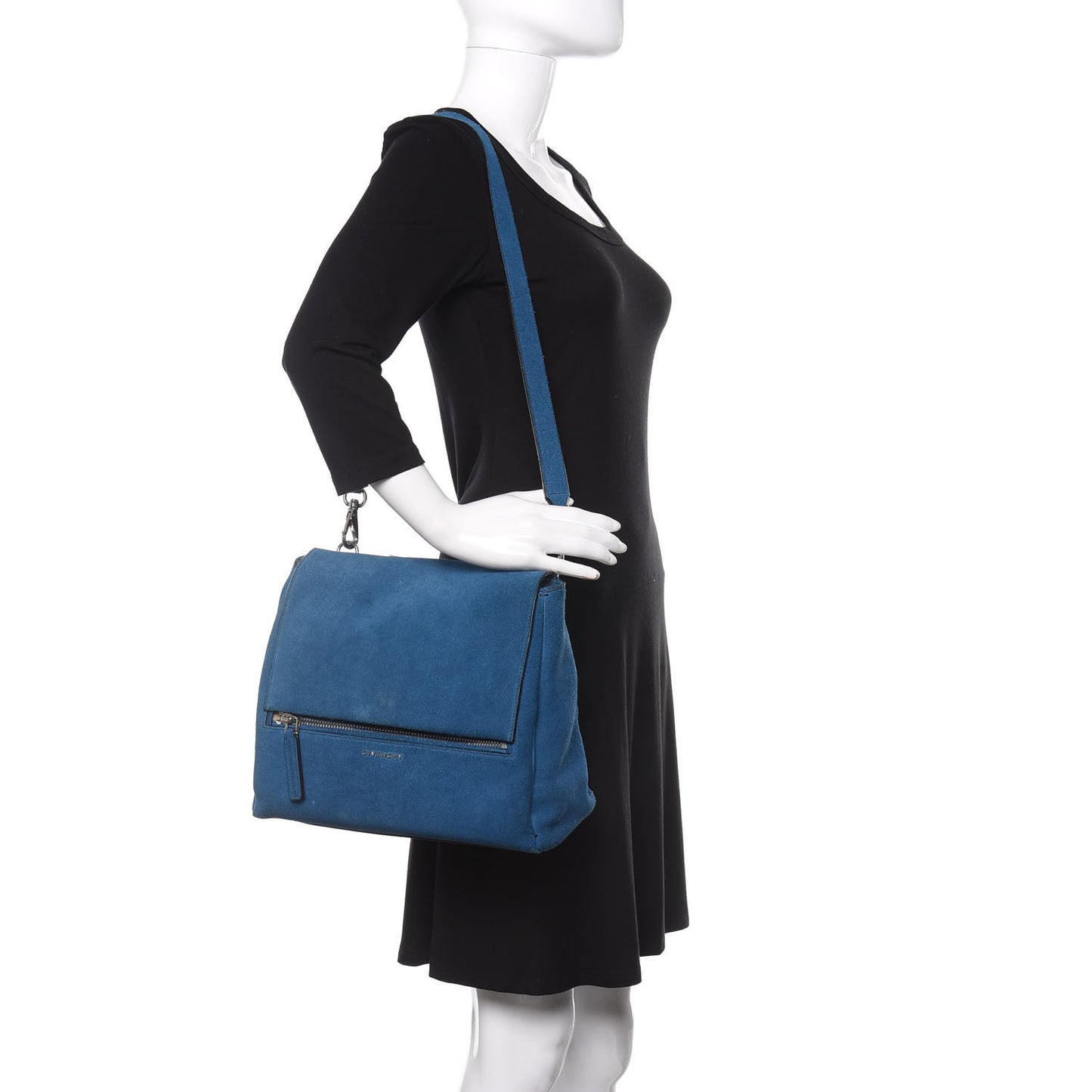 Suede Small Pandora Pure Flap Bag Electric Blue