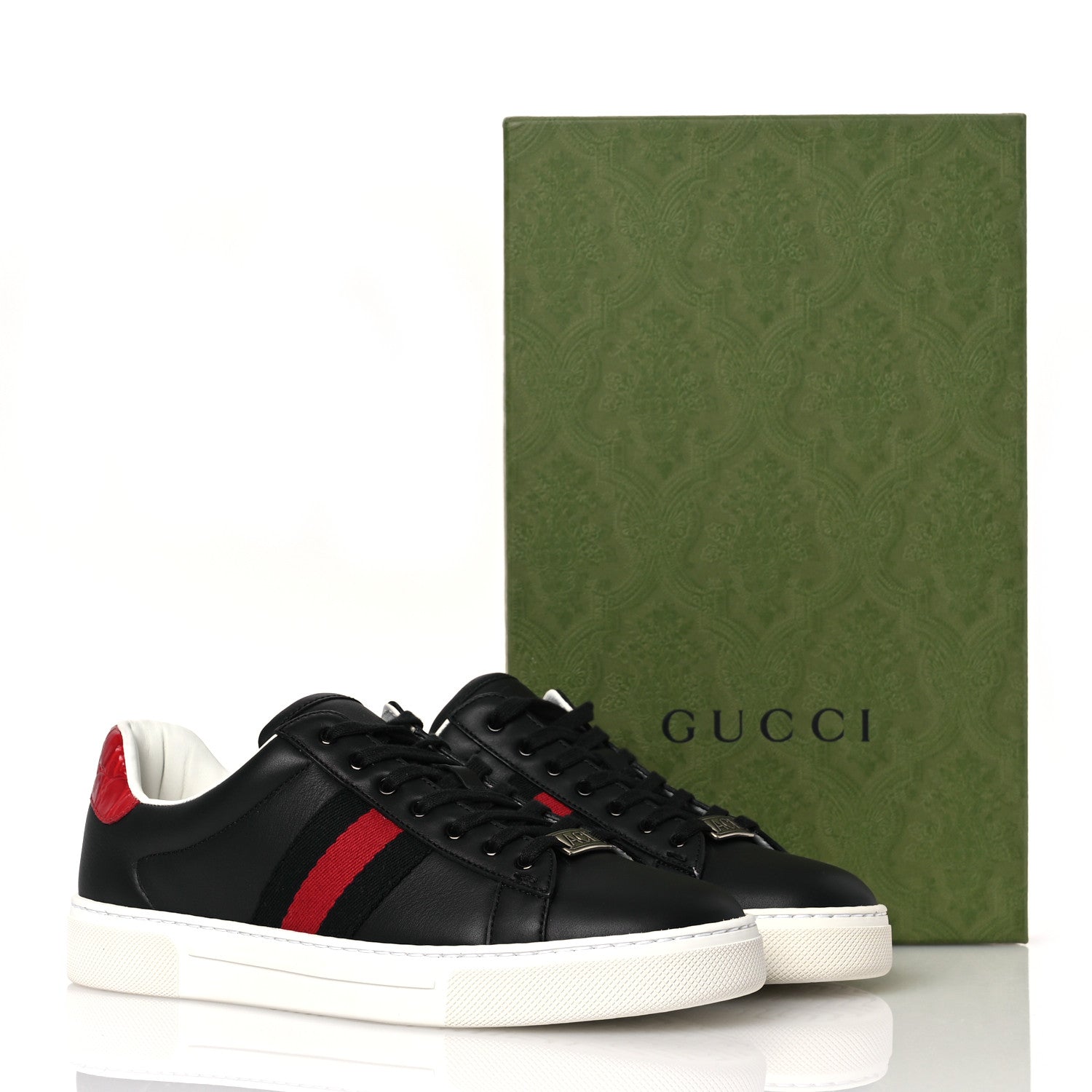 Gucci Calfskin Crocodile Web Mens Ace Sneakers 37.5 Black Red 11 of 11