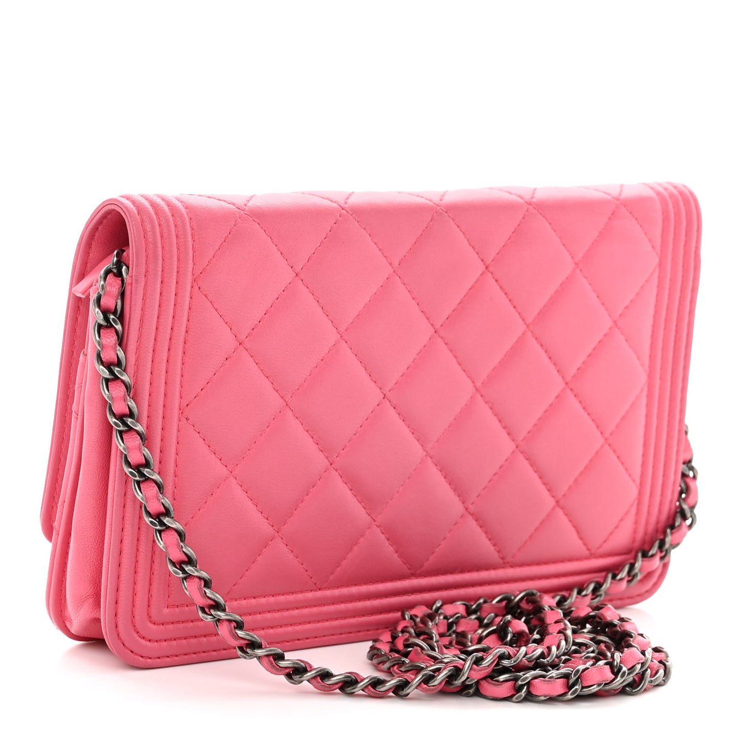 Lambskin Quilted Boy Wallet On Chain WOC Pink