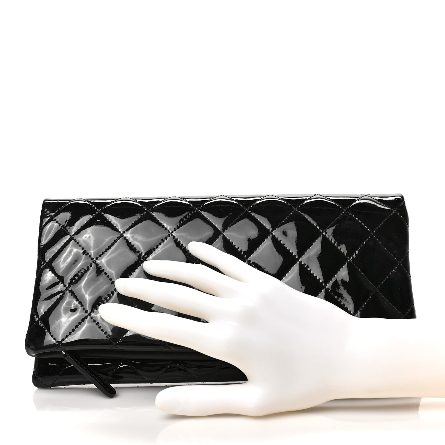 Patent Calfskin Quilted Beauty CC Clutch Black