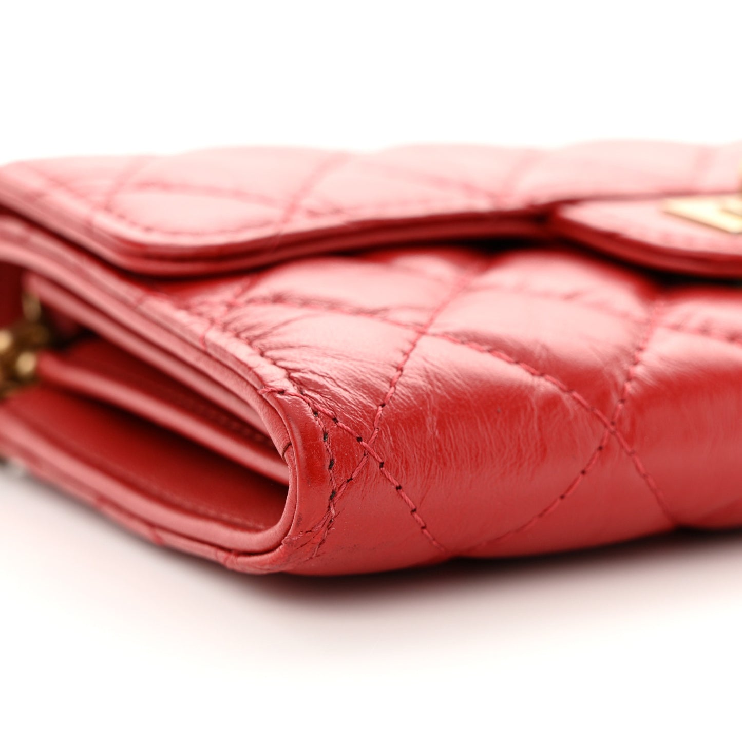 Aged Calfskin Quilted 2.55 Reissue Wallet On Chain WOC Red