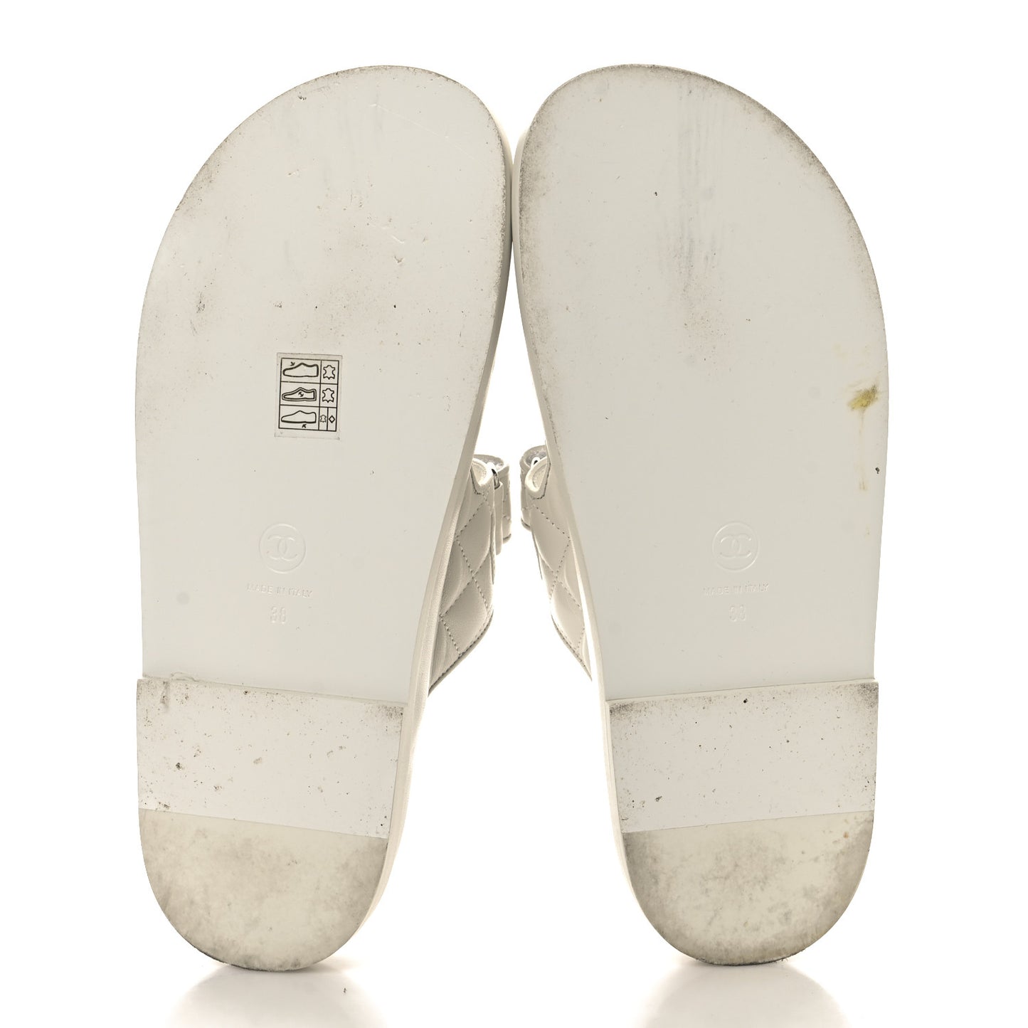 Lambskin Quilted Velcro Dad Chain CC Slide Sandals 38 White