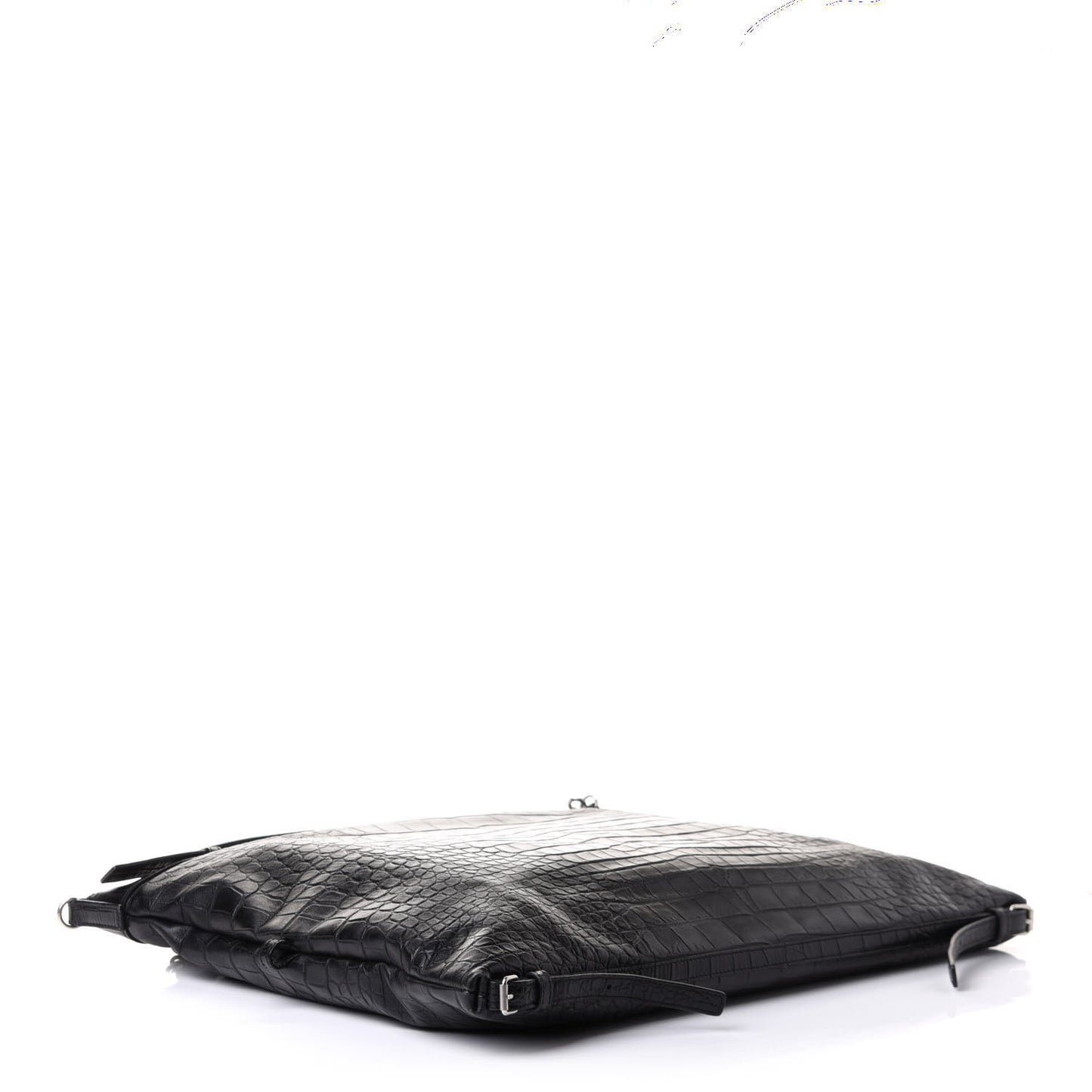 Calfskin Crocodile Embossed Large Convertible ID Bag Black
