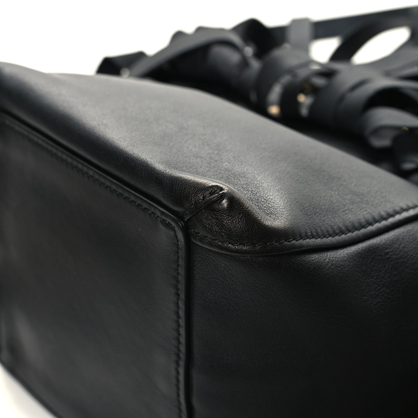 Calfskin XS Fringe Laundry Cabas Black