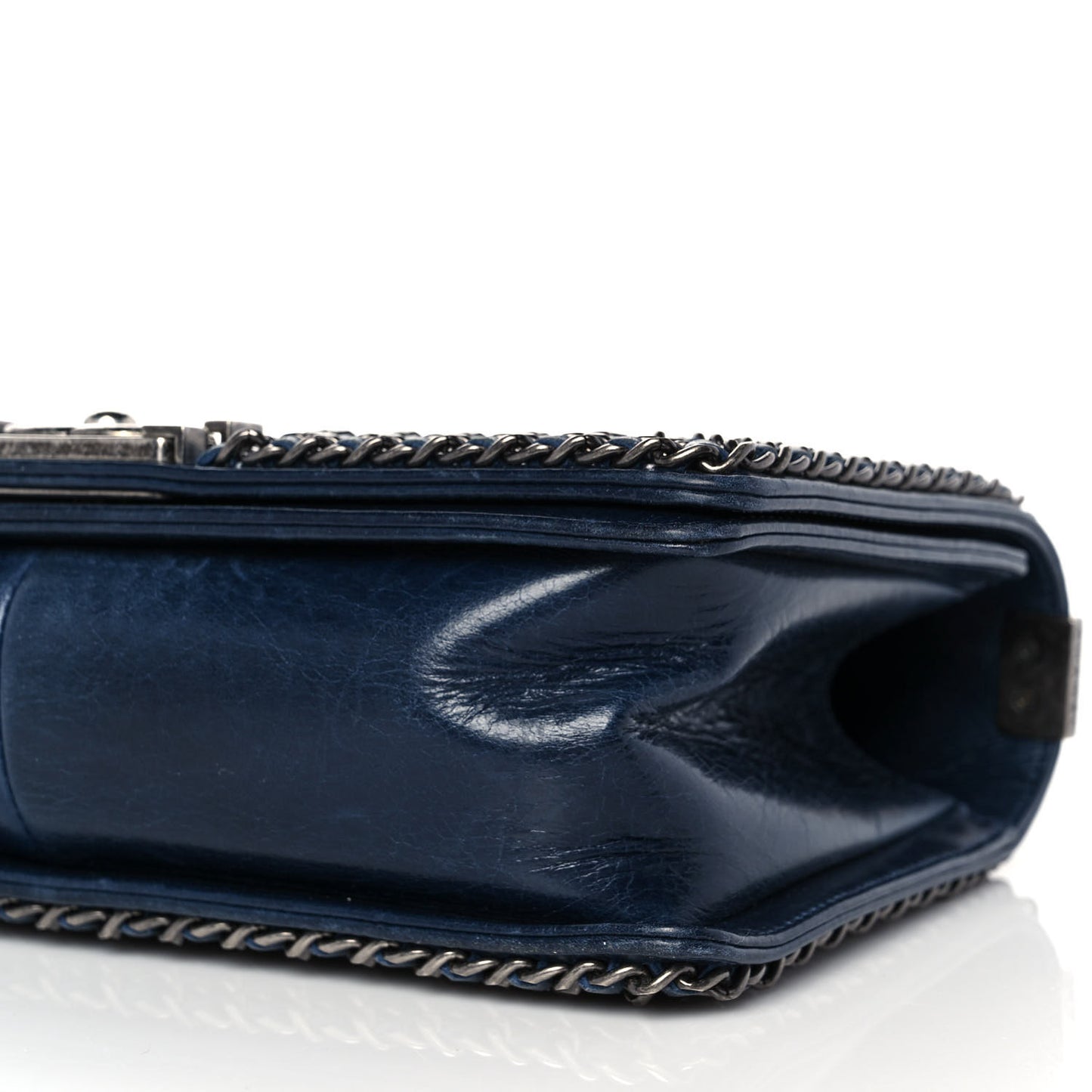 Glazed Calfskin Quilted Medium Boy Chained Flap Blue