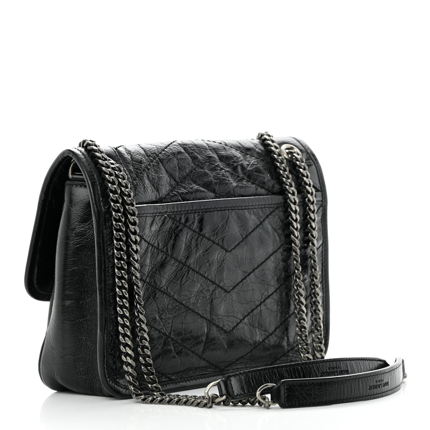 Saint Laurent Crinkled Calfskin Matelasse Monogram Baby Niki Chain Satchel Black 3 of 15