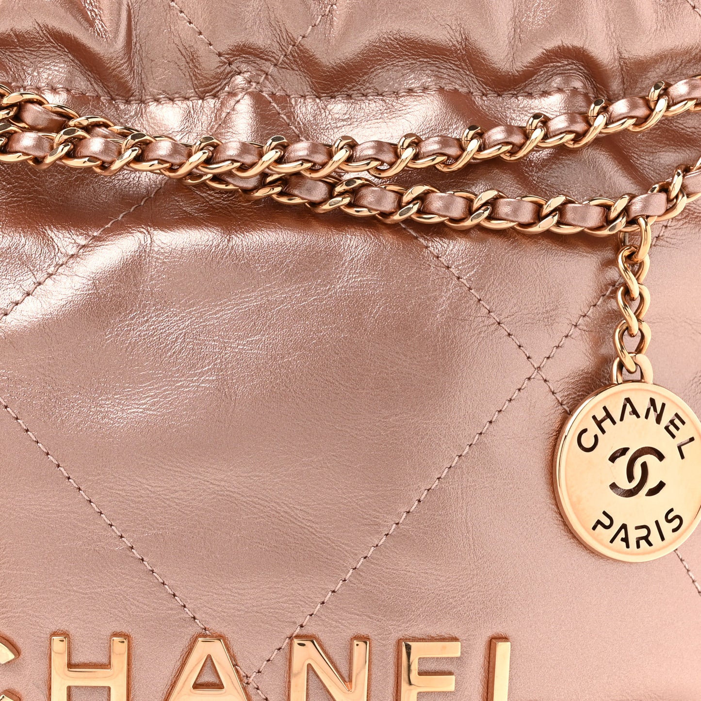Metallic Calfskin Quilted Mini Chanel 22 Copper