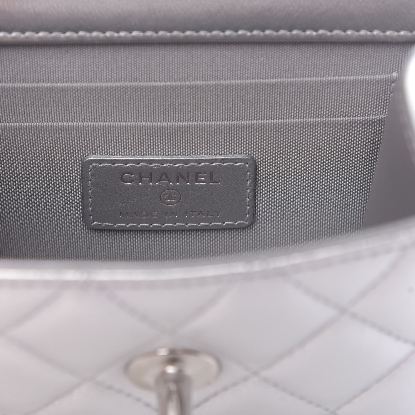 Metallic Lambskin Quilted Mini Trendy CC Clutch With Chain Silver