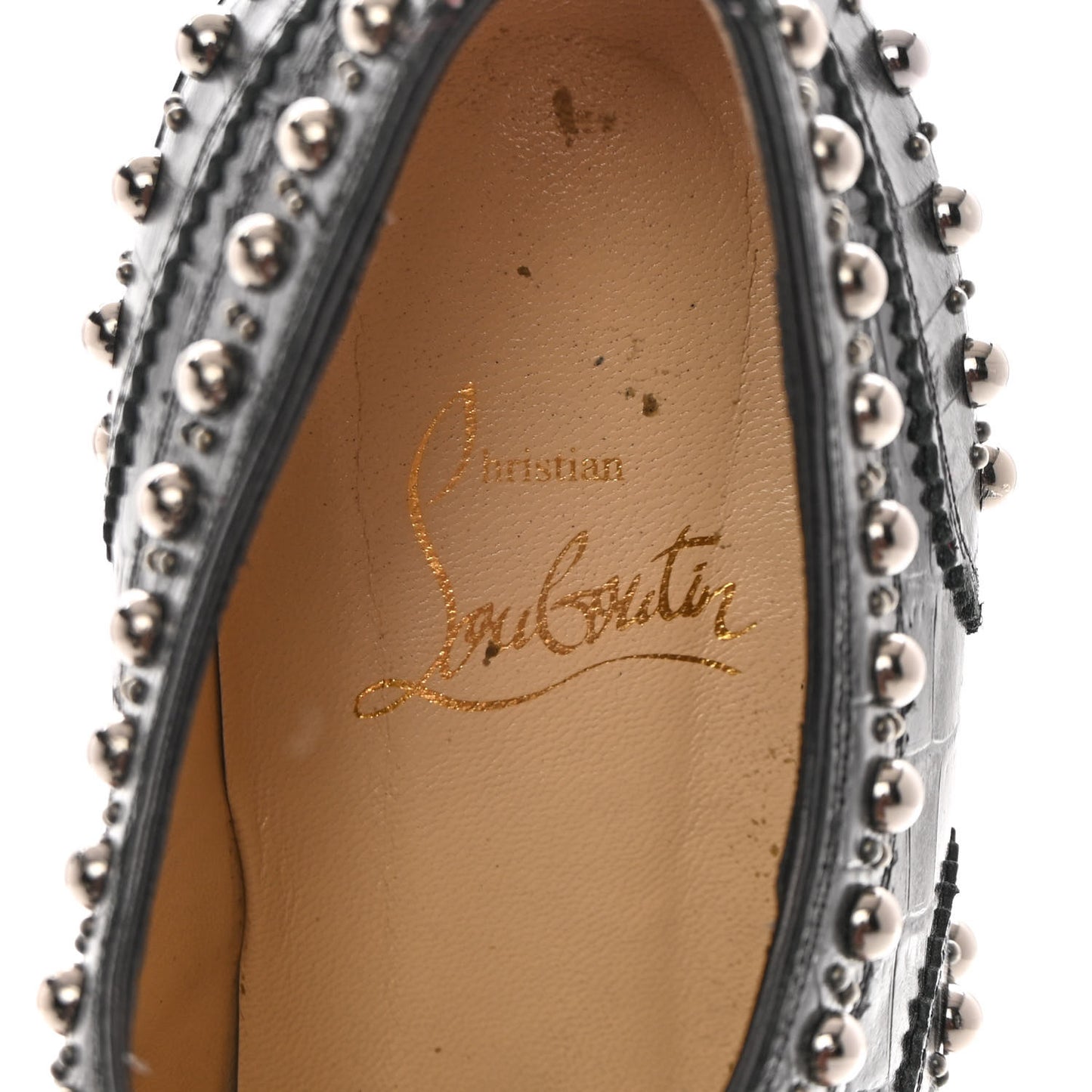 Croc Calfskin Embossed Womens Studded Crapadonna Oxfords 37 Black