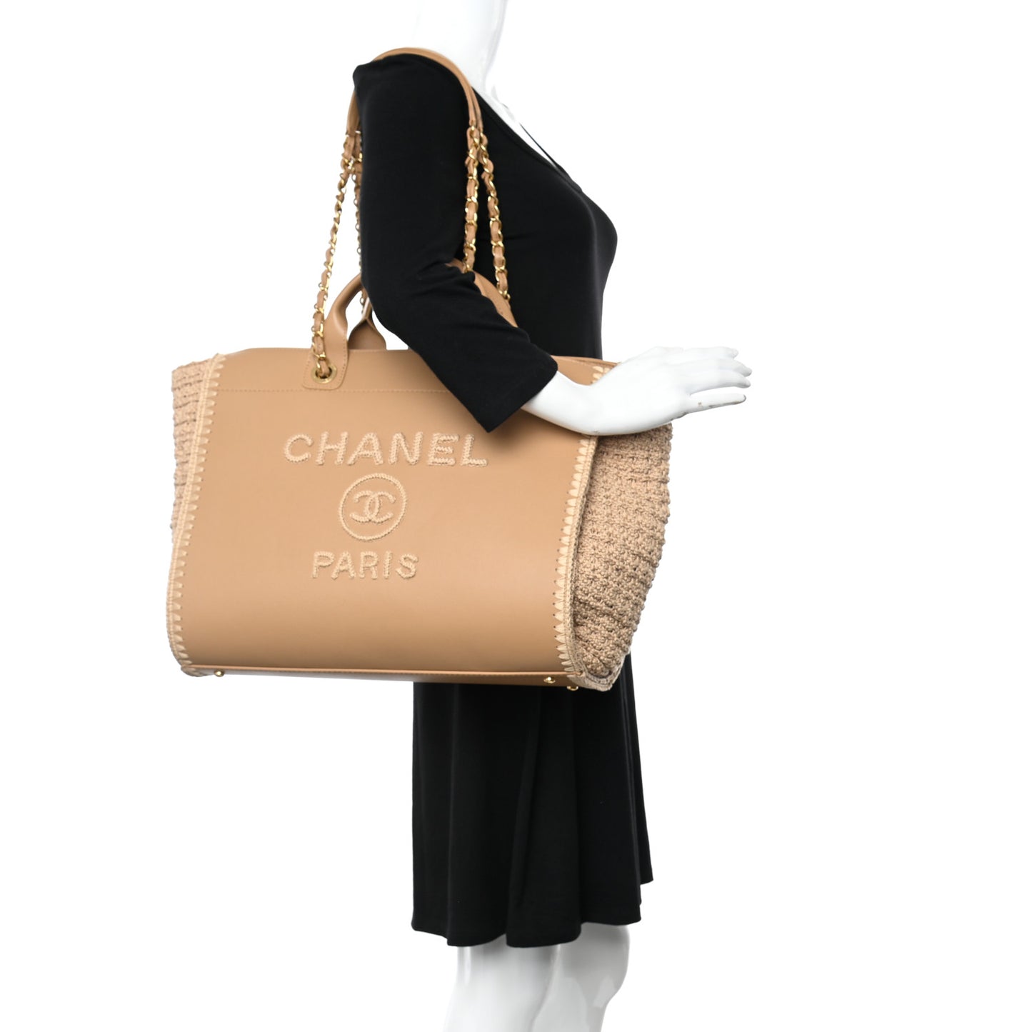 Calfskin Knit Medium Deauville Tote Beige