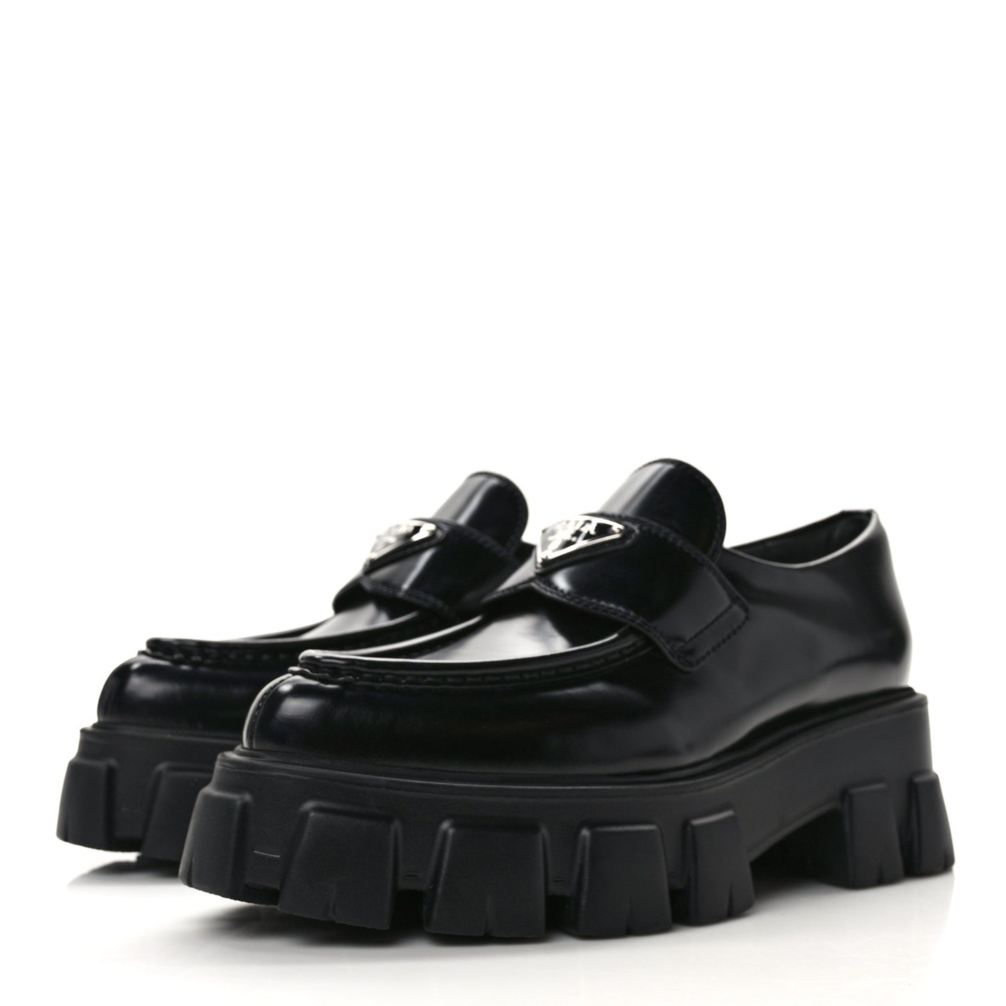 Spazzolato Triangle Logo Monolith Pointy 55mm Loafers 38 Black