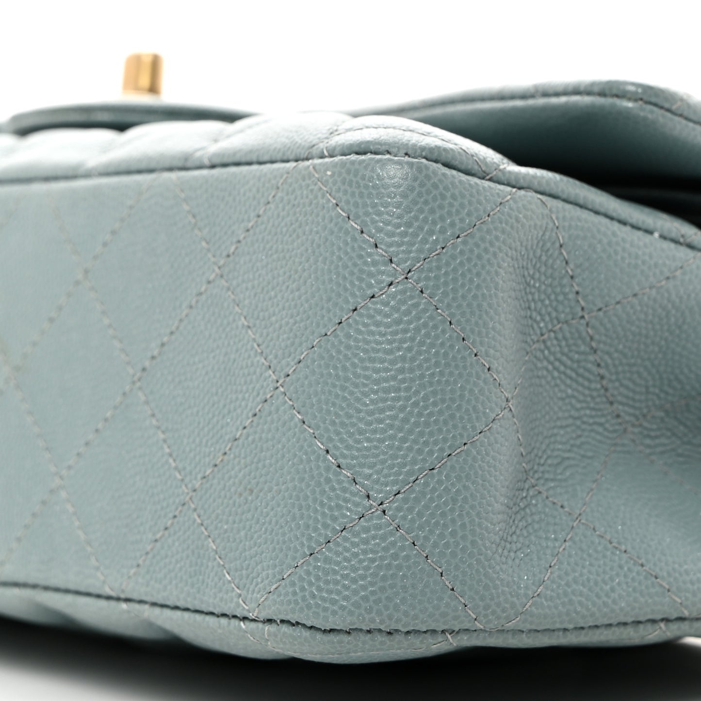 Iridescent Caviar Quilted Medium Double Flap Light Blue