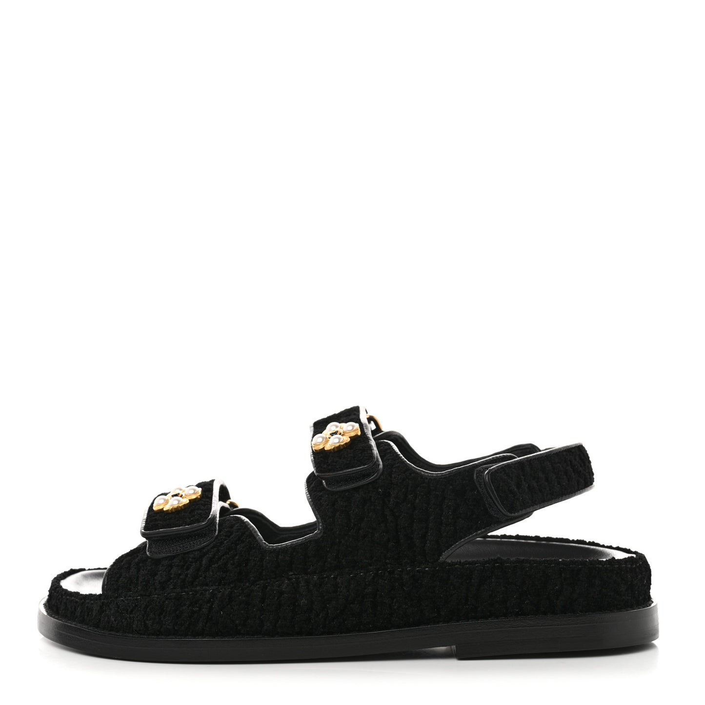 Tweed Velcro Dad Sandals 35 Black