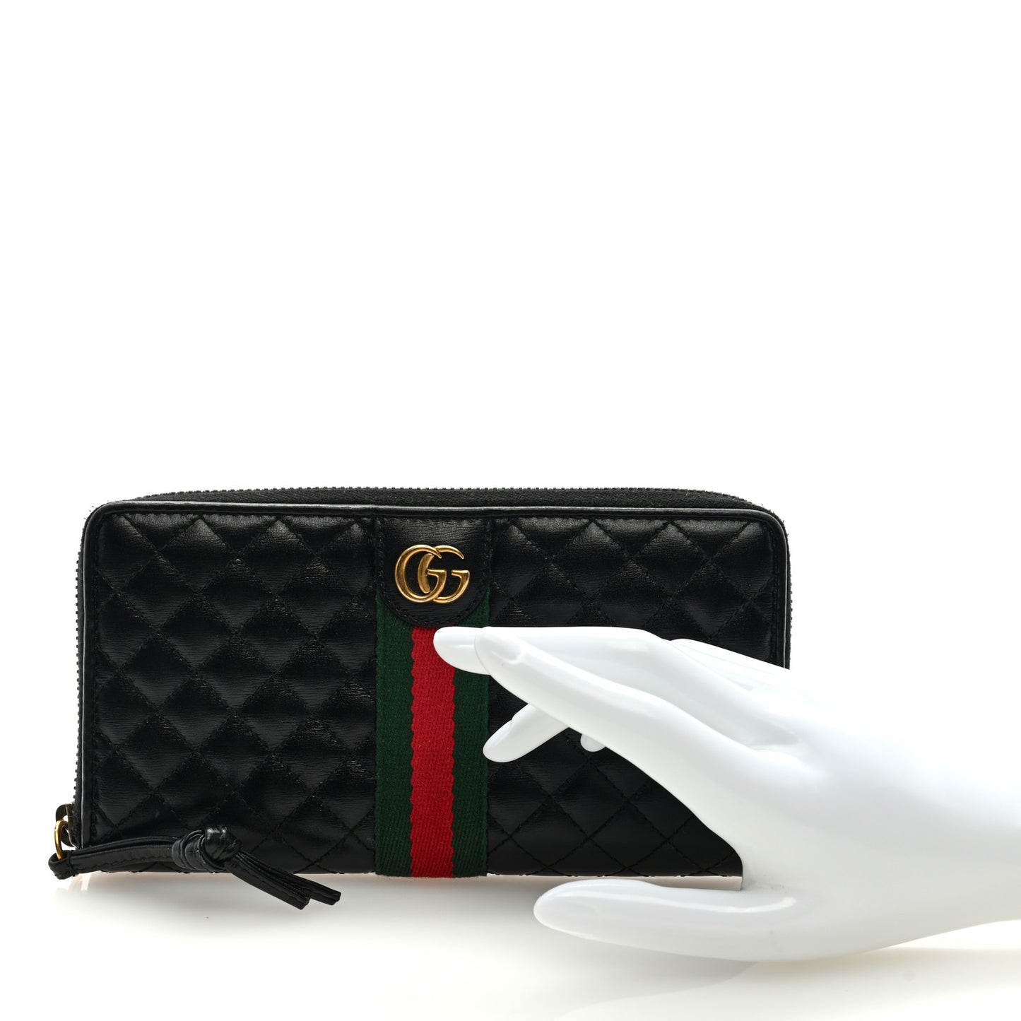 Calfskin Web Trapuntata GG Zip Around Wallet Black