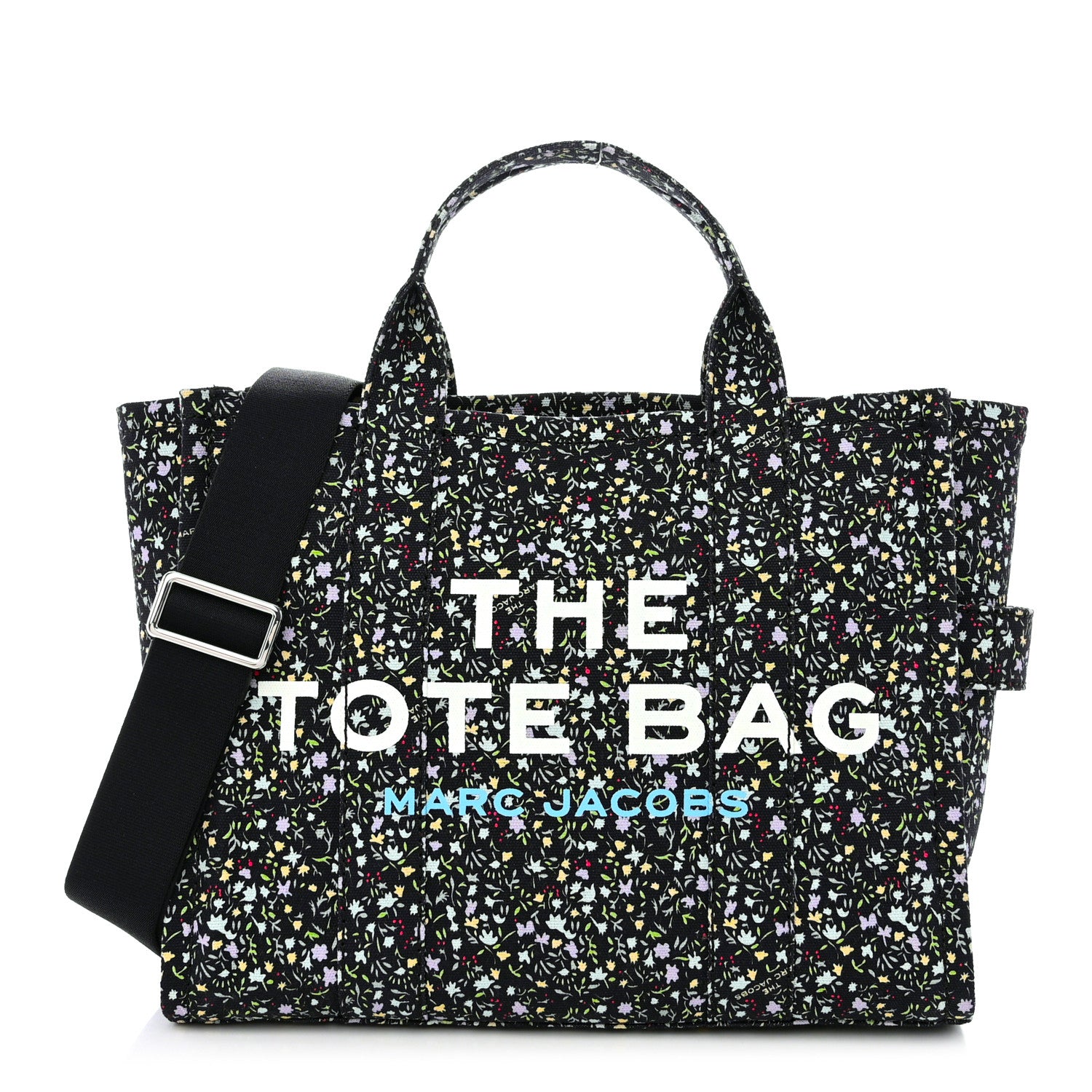 Marc Jacobs Cotton Canvas Floral Print Medium The Traveler Tote Bag Black 1 of 10