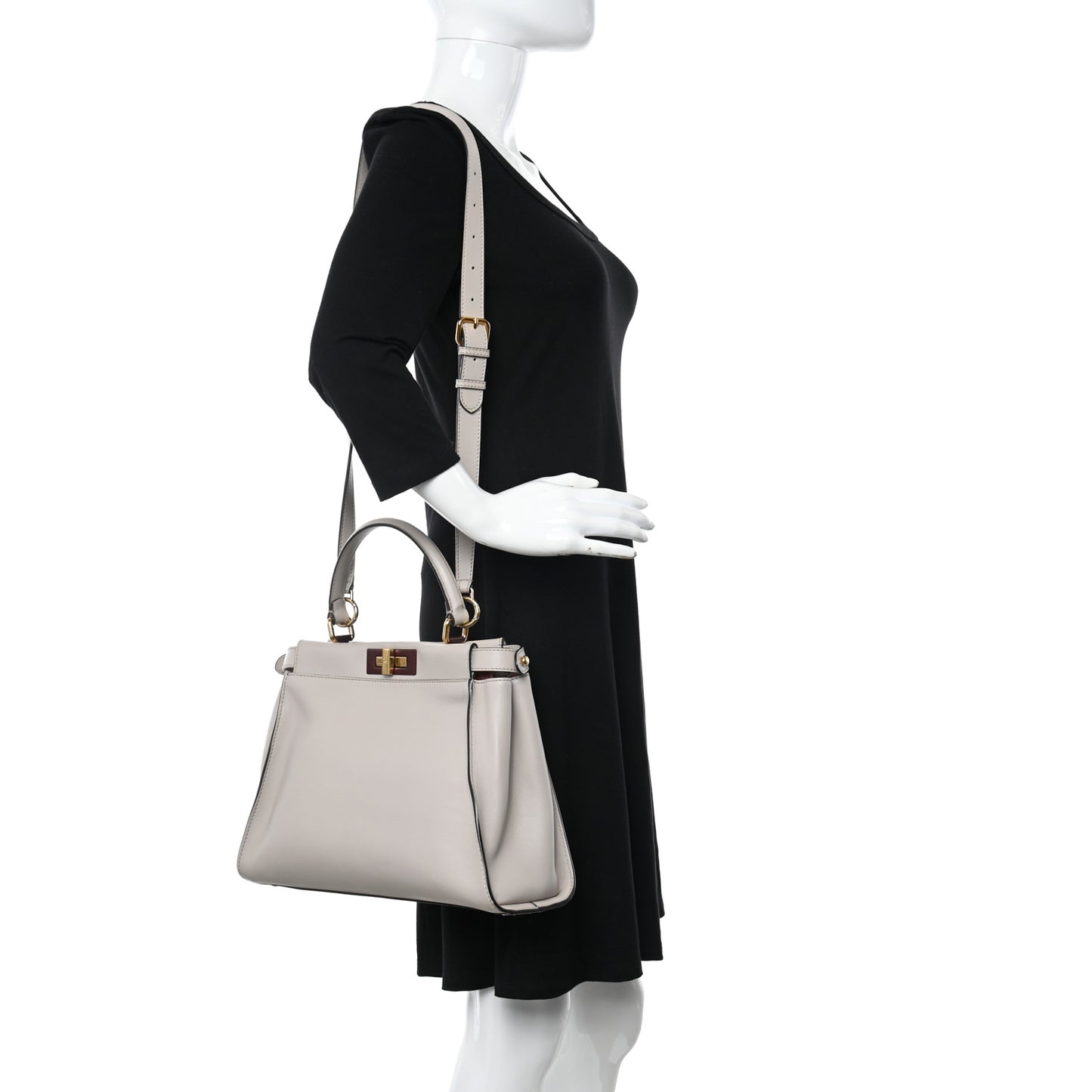 Vitello Seta Shiny Nappa Medium Peekaboo Iconic Satchel Grigio Polvere Bois de Rose