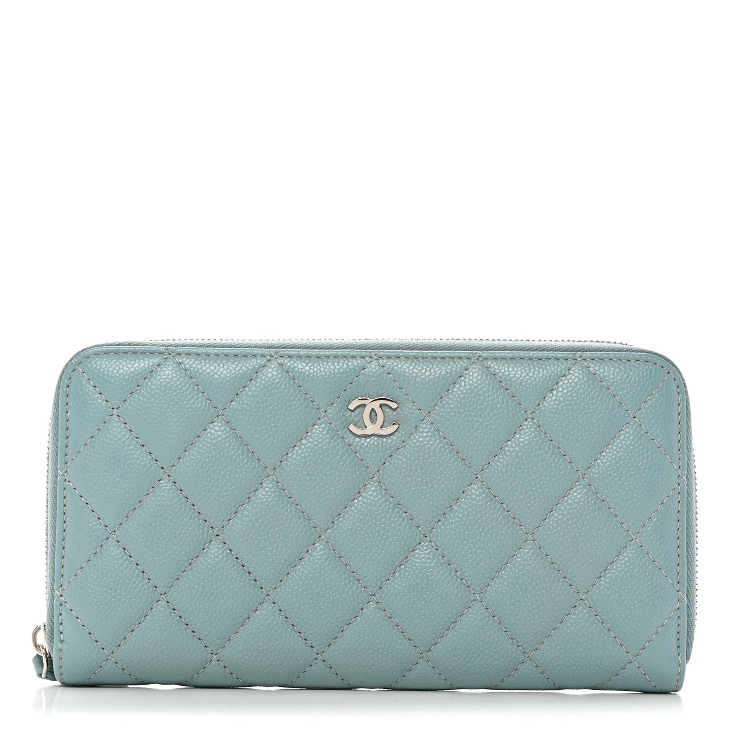 Caviar Quilted Large Gusset Zip Around Wallet Light Blue