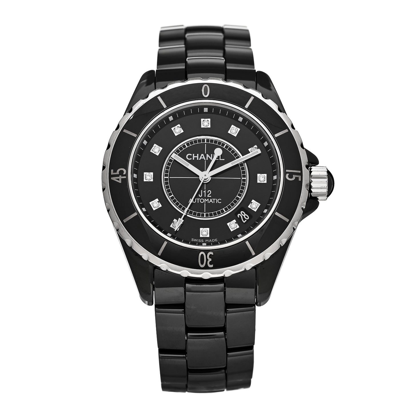 Stainless Steel Ceramic Diamond 38mm J12 Automatic Watch Black
