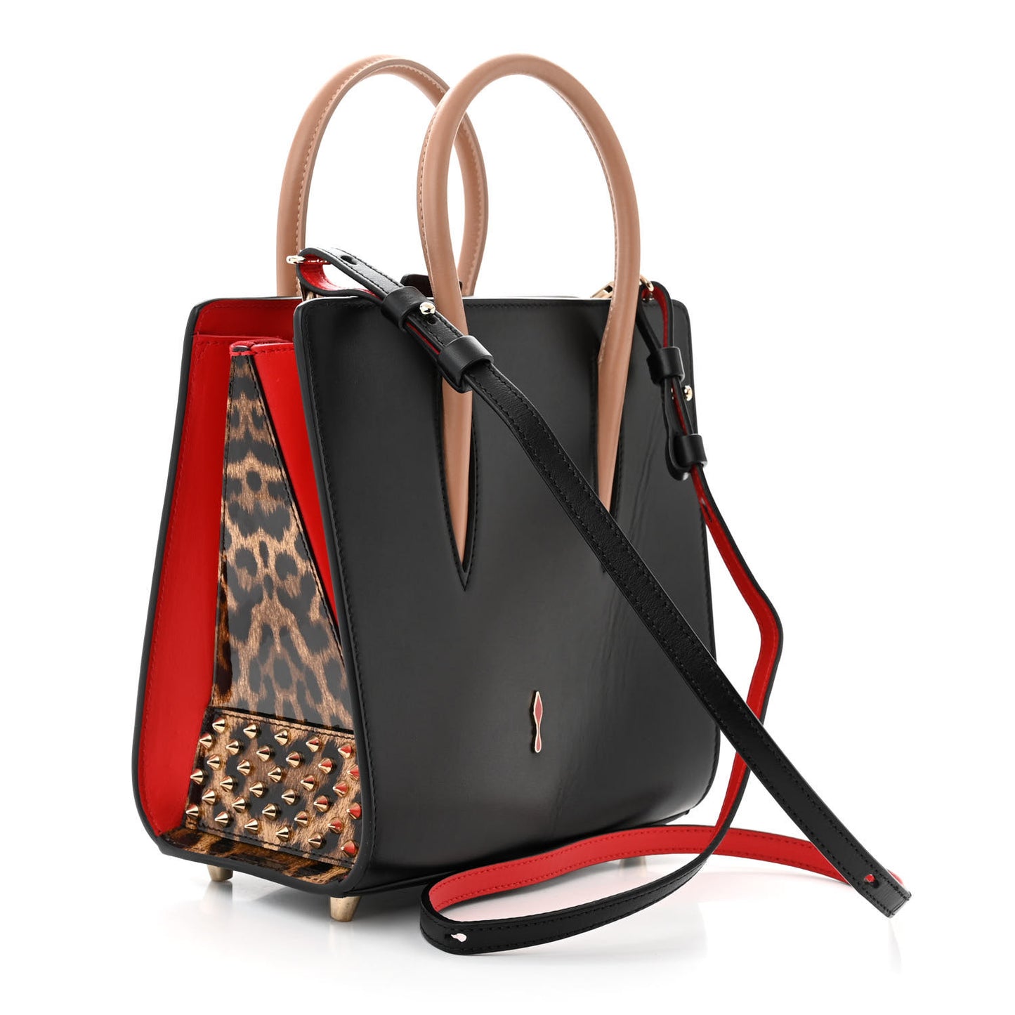 Calfskin Patent Leopard Studded Small Paloma Black