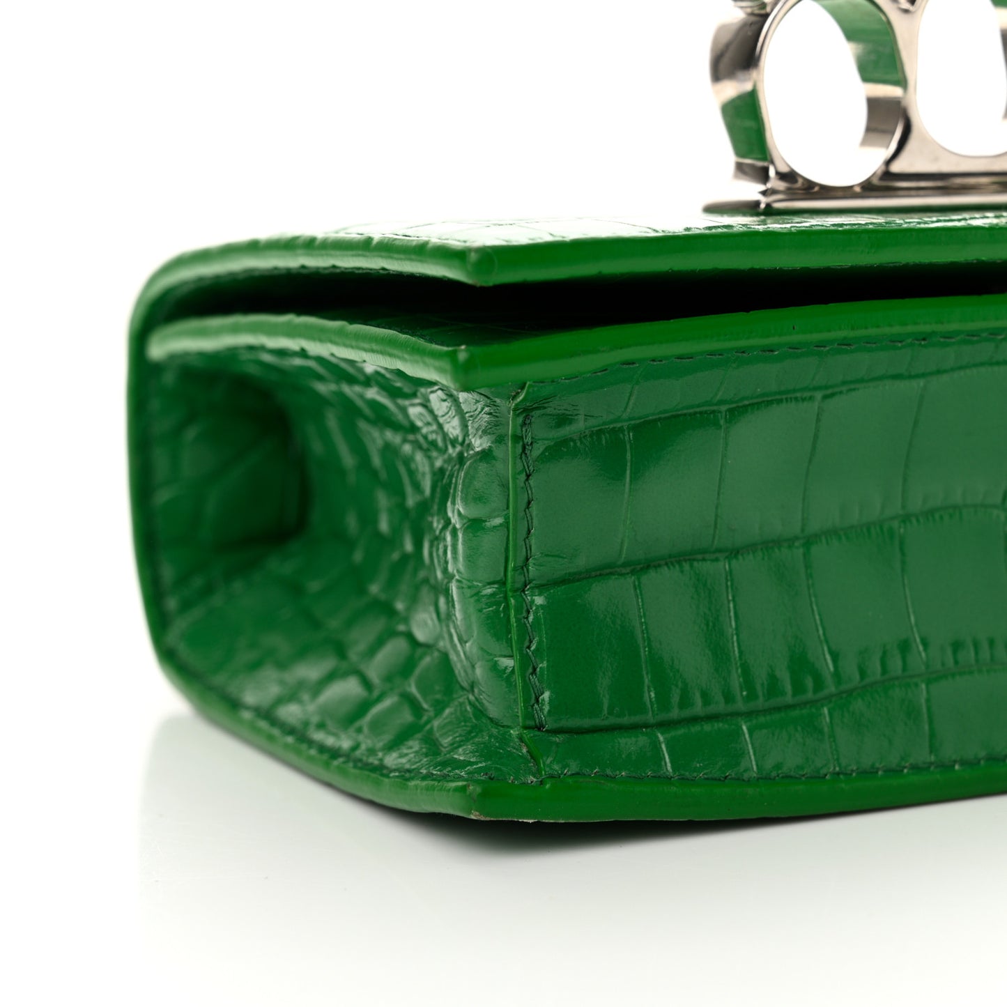 Calfskin Crocodile Embossed Knuckle Shoulder Bag Green