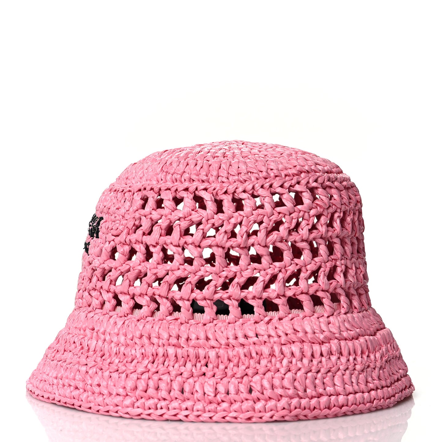 Yarn Raffia Effect Crochet Logo Embroidered Womens Bucket Hat M Petalo