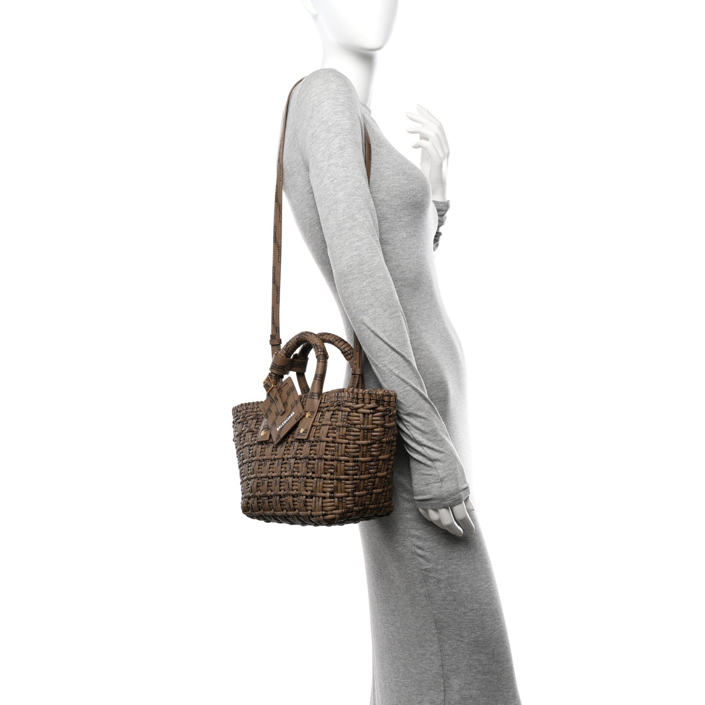Varnished Faux Calfskin BB Monogram Braided XS Bistro Basket Beige