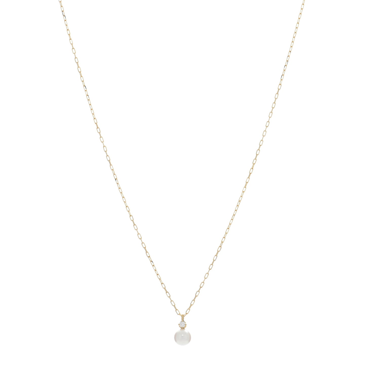 18K Yellow Gold Diamond Akoya Cultured Pearl 5-5.5mm Drop Pendant Necklace