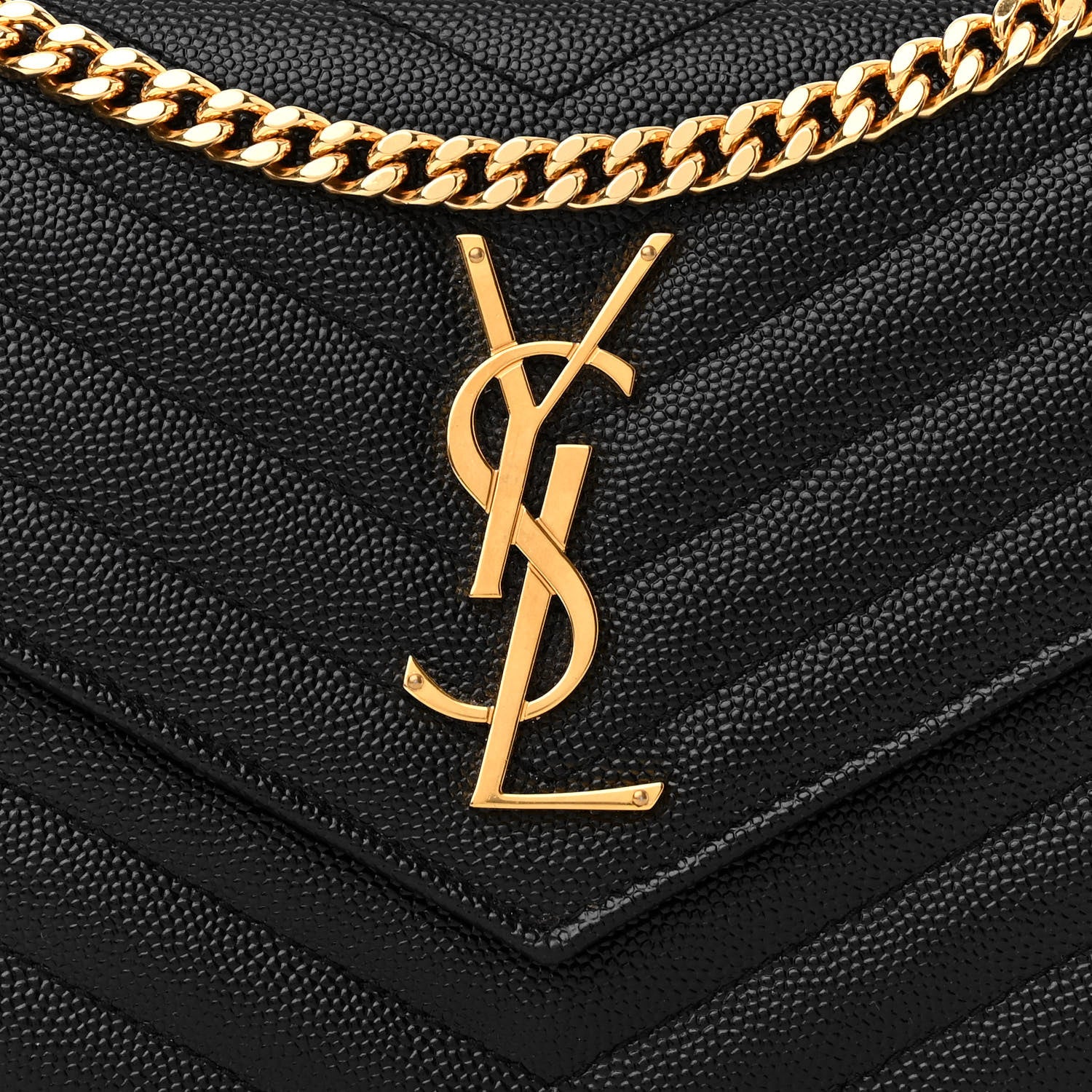Saint Laurent Grain De Poudre Matelasse Chevron Monogram Chain Wallet Black 8 of 10