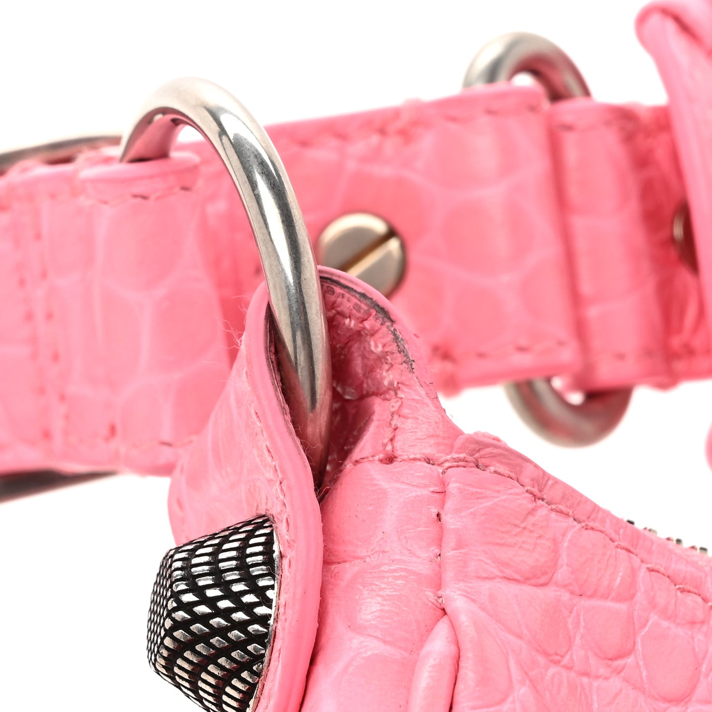 Extra Supple Calfskin Crocodile Embossed Small Le Cagole Shoulder Bag Sweet Pink