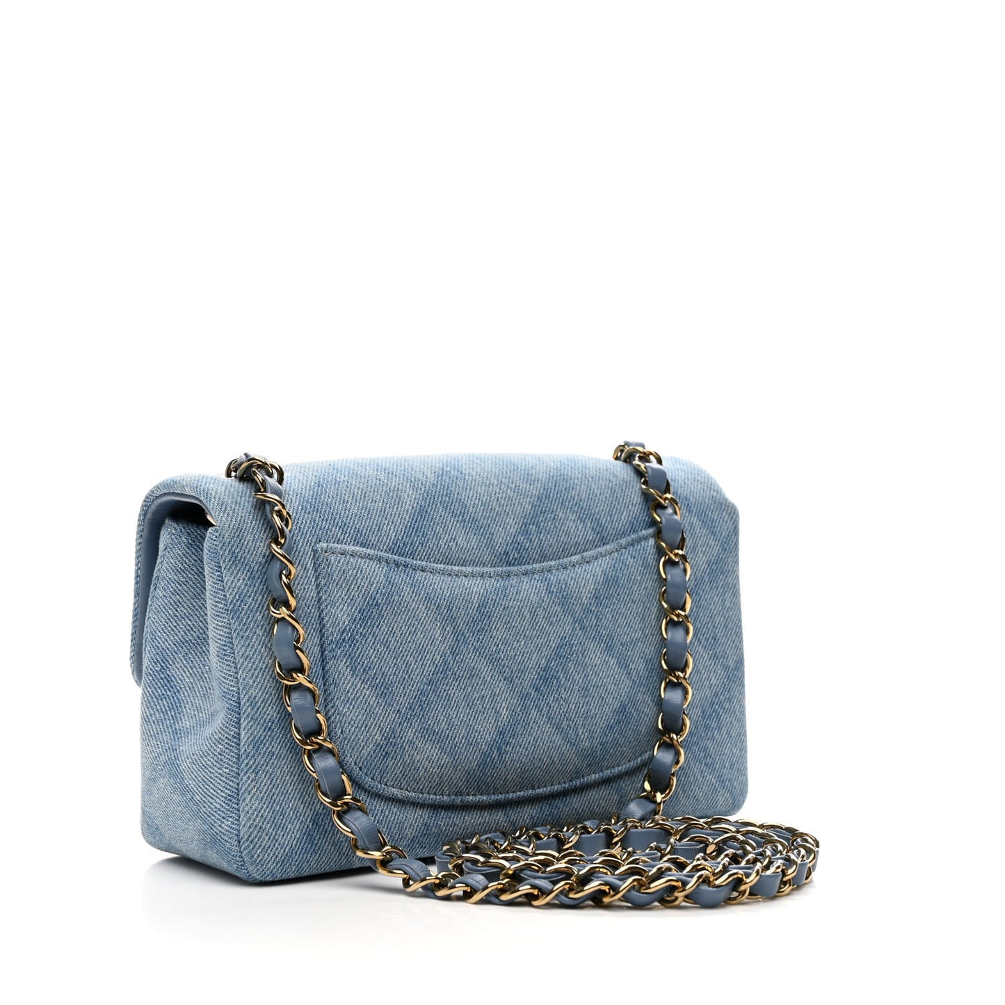 Printed Denim Quilted Mini Rectangular Flap Light Blue