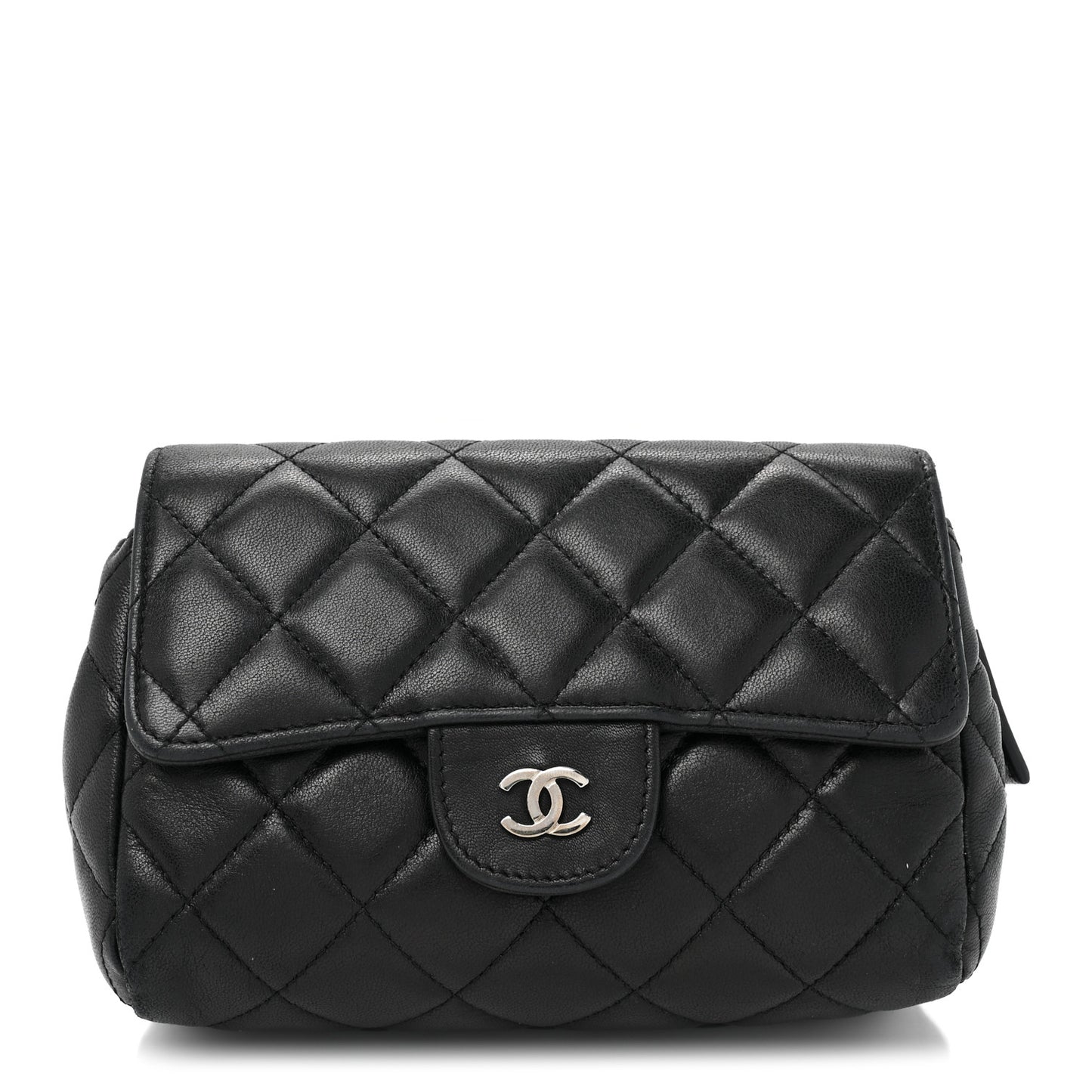 Lambskin Quilted Flap Cosmetic Case Black