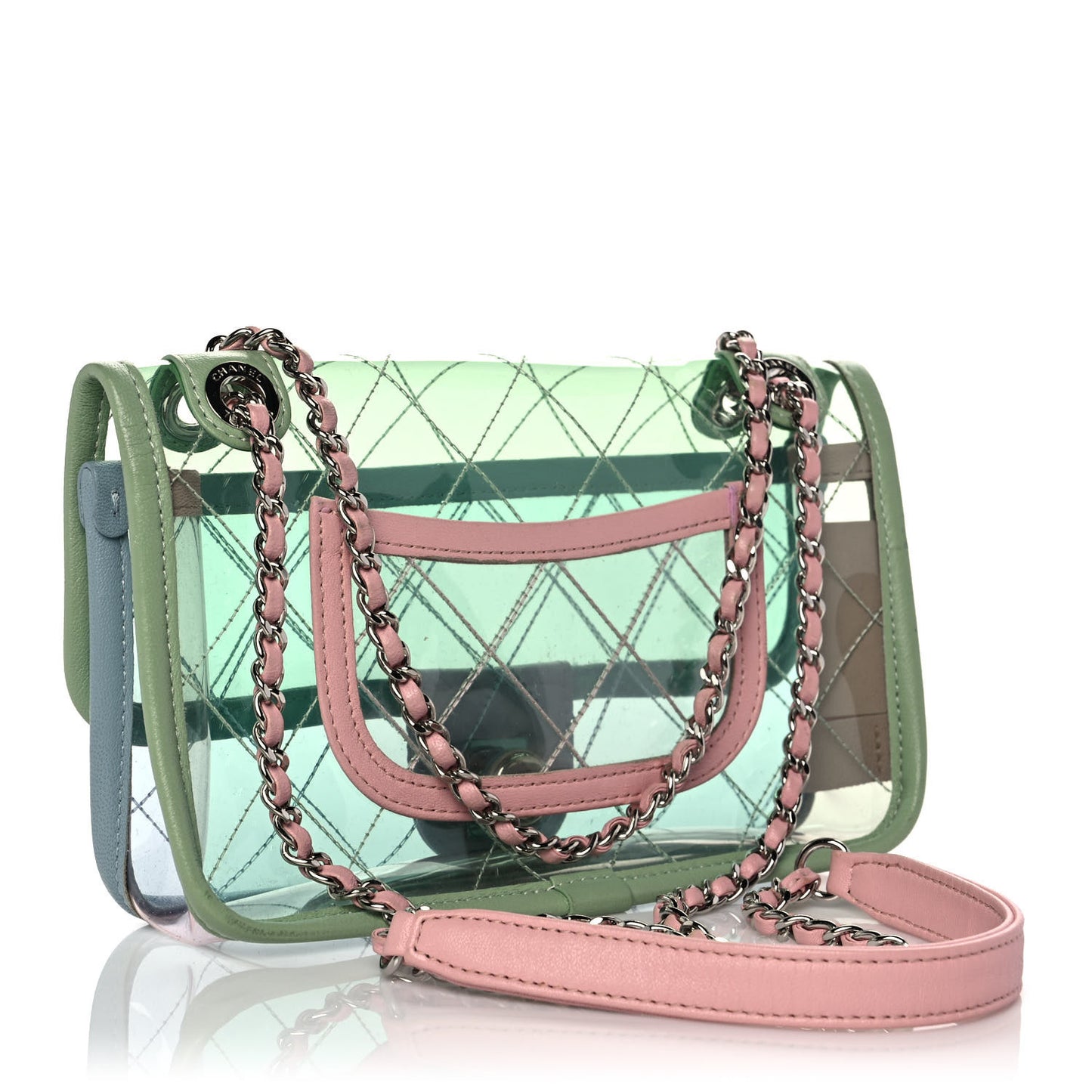 Lambskin PVC Quilted Mini Coco Splash Flap Blue Green