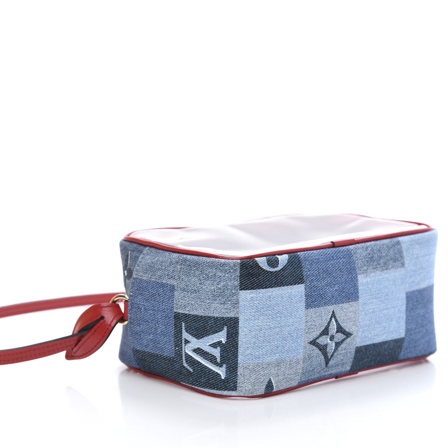 Denim Damier Monogram Patchwork PVC Beach Pouch Blue Rouge