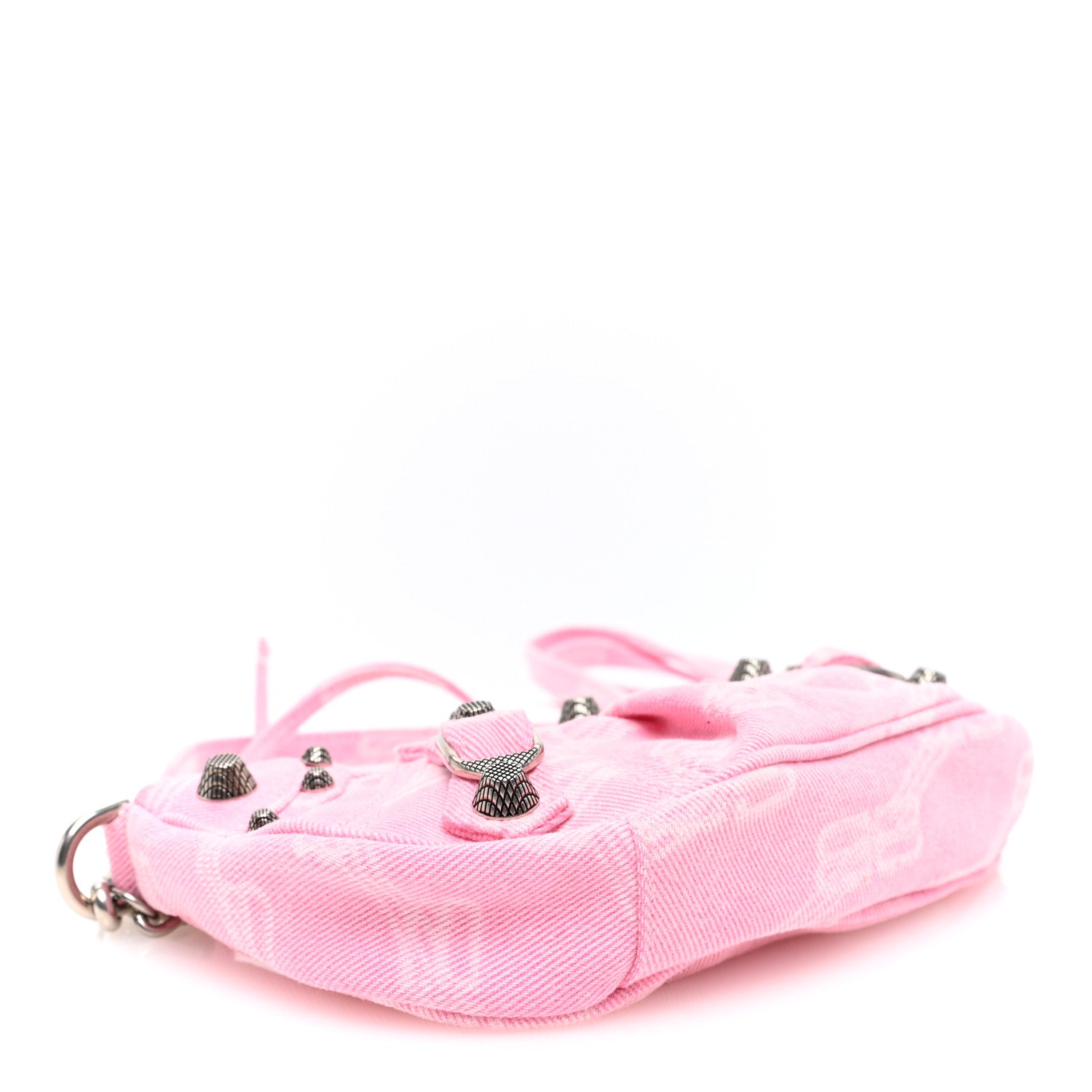 Balenciaga Washed Denim BB Monogram Le Cagole Mini Purse With Chain Pink 4 of 9