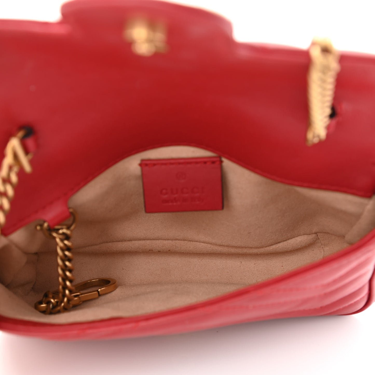 Calfskin Matelasse Super Mini GG Marmont Shoulder Bag Hibiscus Red