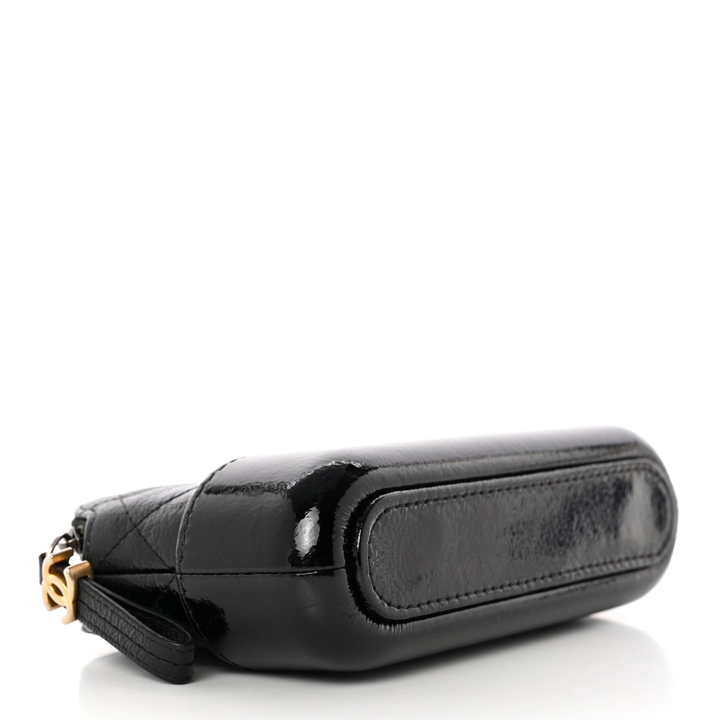 Patent Goatskin Quilted Small Gabrielle Clutch Black