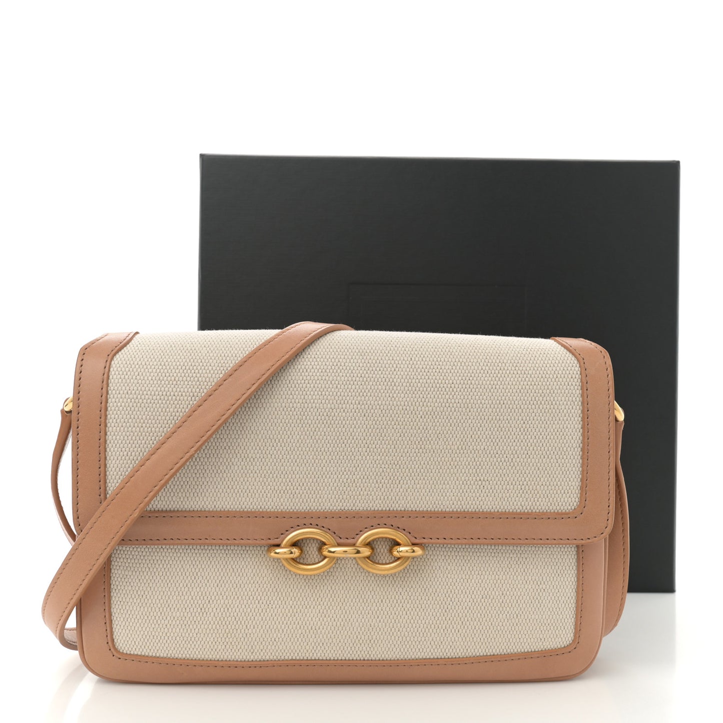 Smooth Calfskin Cotton Canvas Le Maillon Satchel Natural Beige