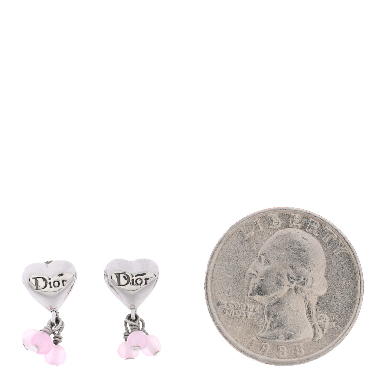 Christian Dior Heart Bead Earrings Silver Pink 2 of 4