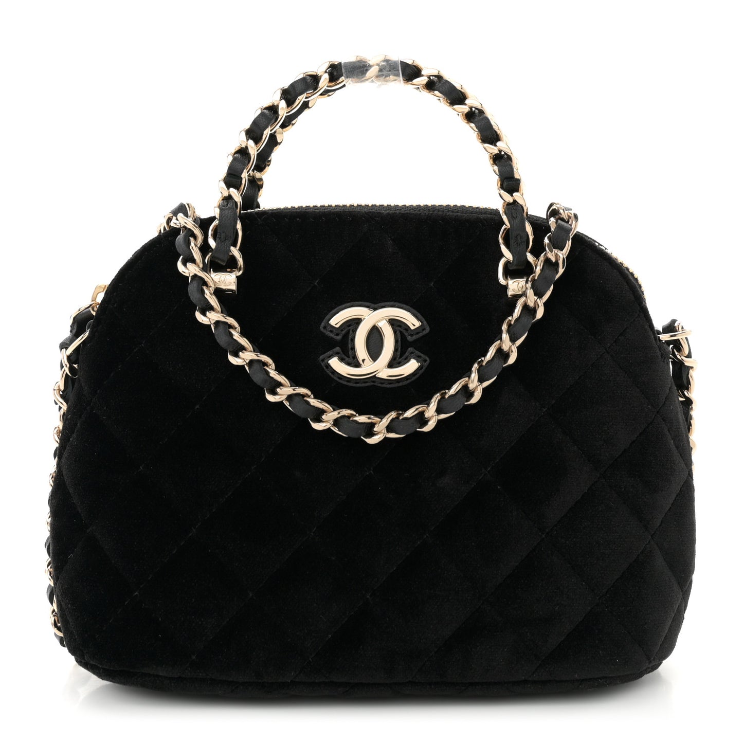 Velvet Quilted Shiny Coco Clutch With Chain Black