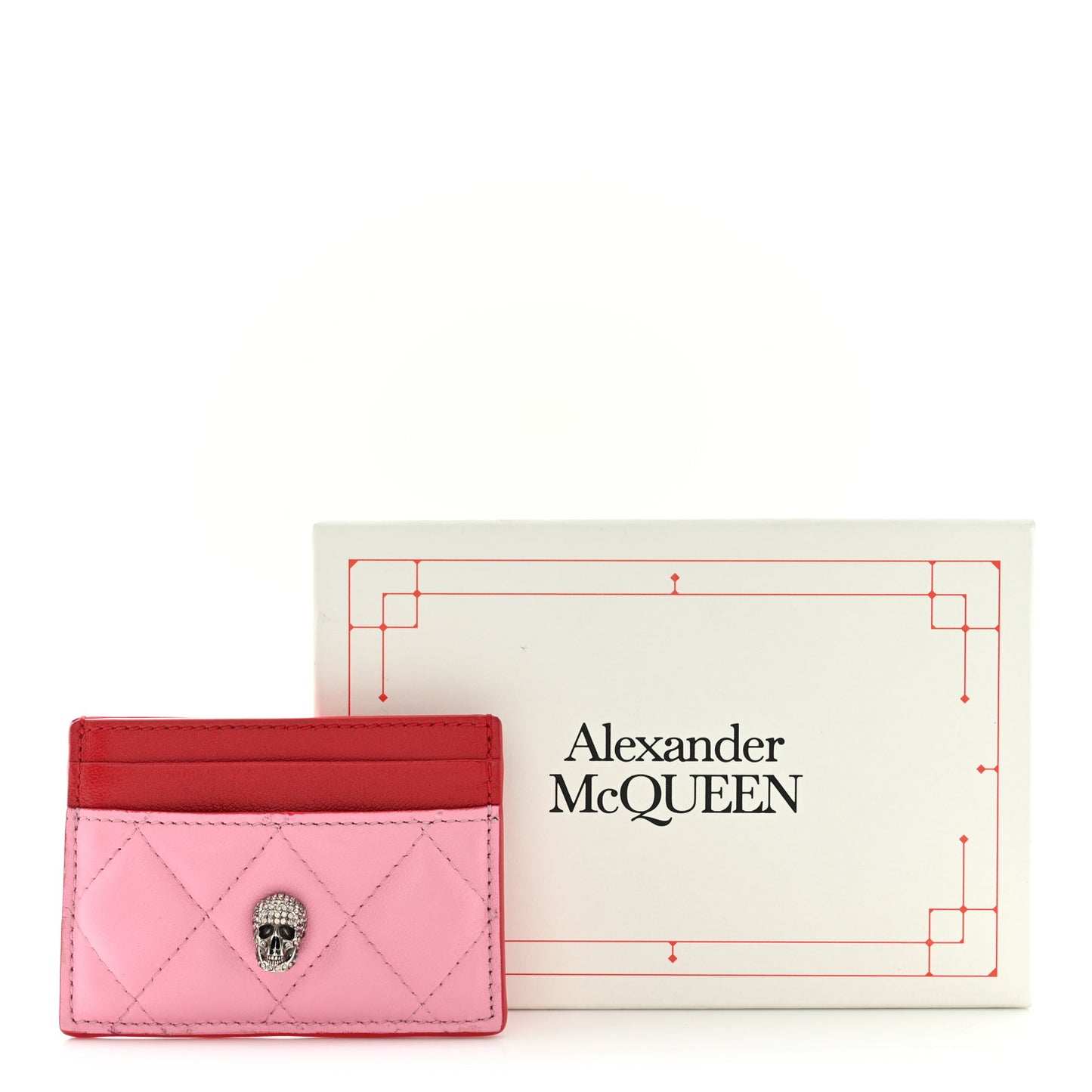 Lambskin Quilted Skull Card Holder Pastel Pink