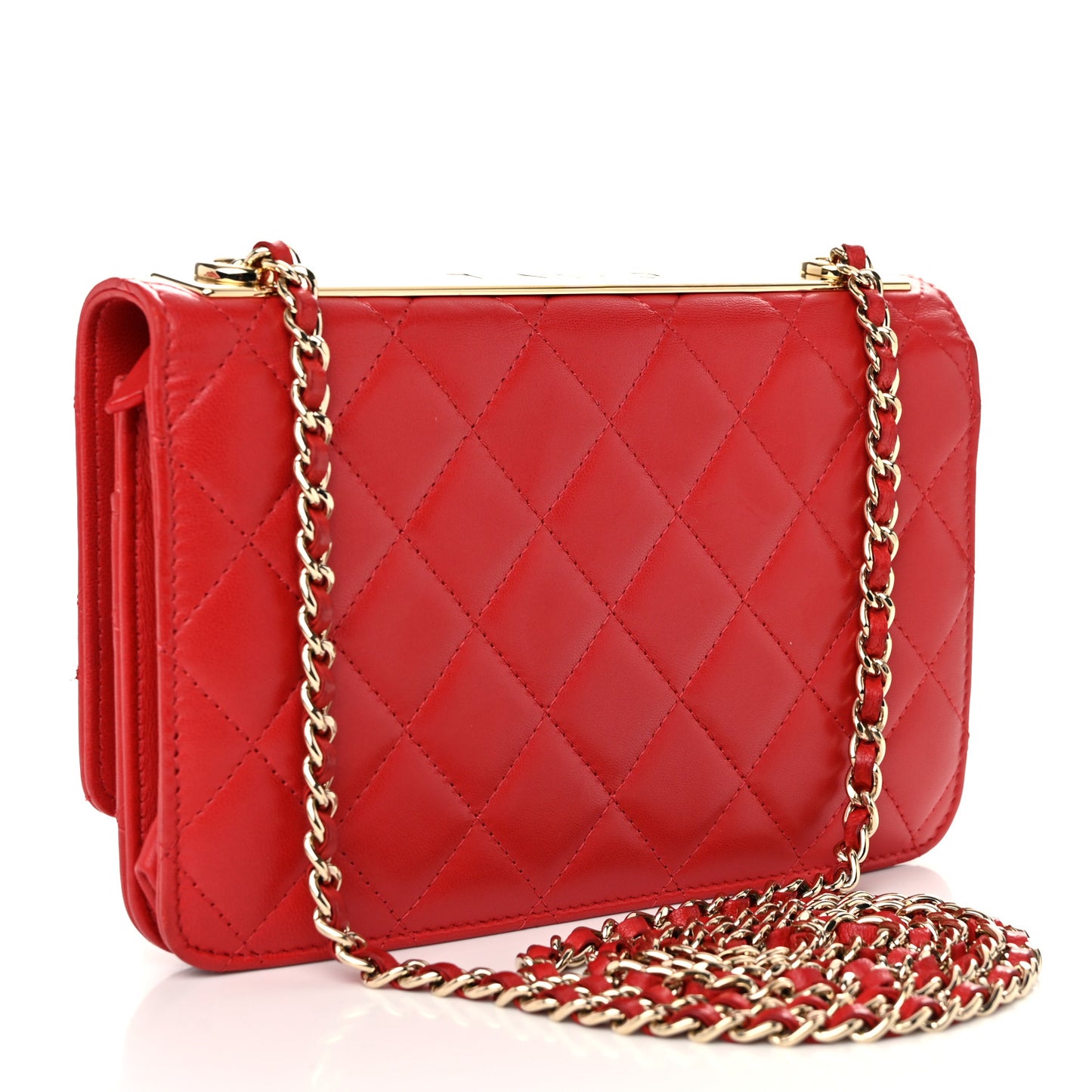 Lambskin Quilted Trendy CC Wallet On Chain WOC Red