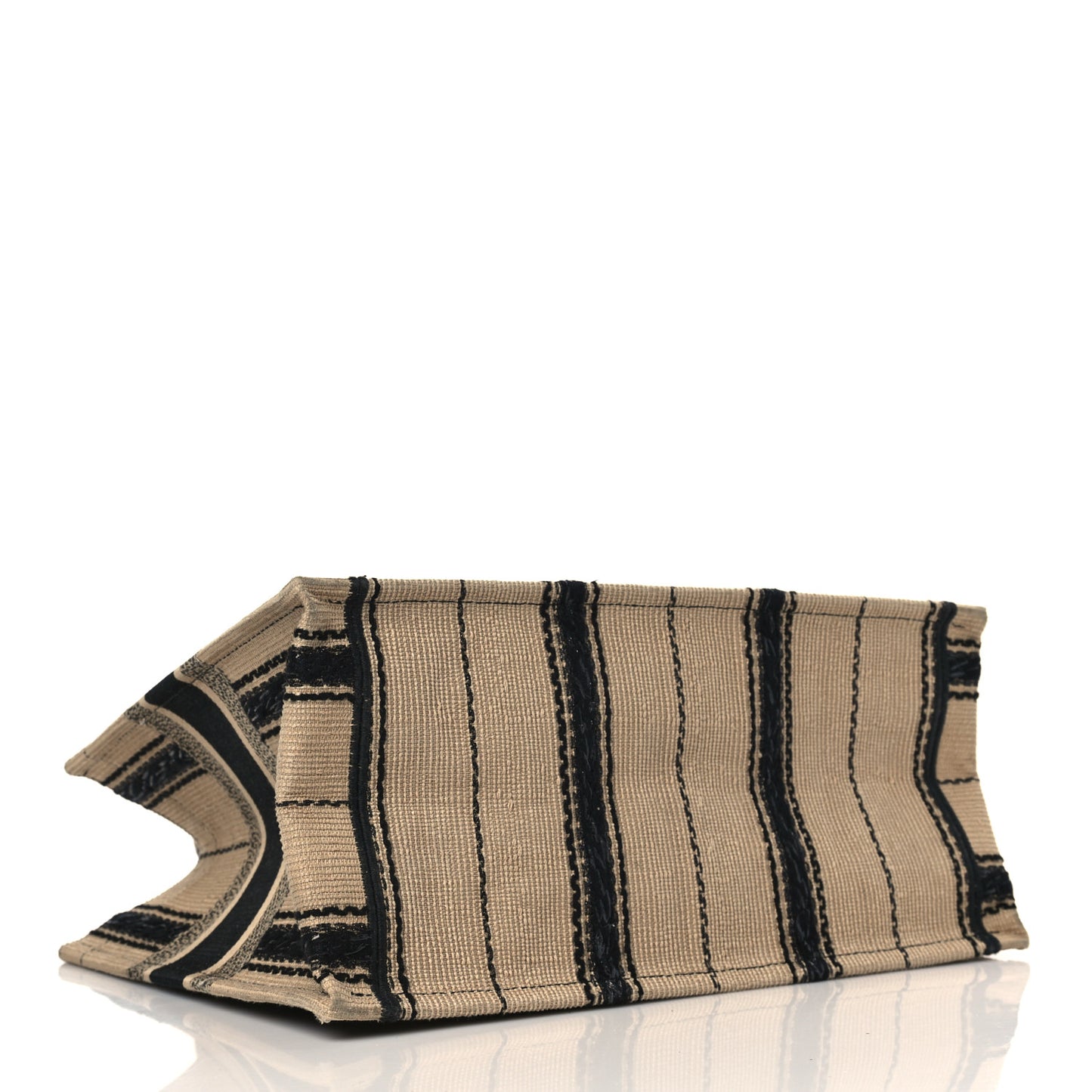 Canvas Embroidered Medium Bayadere Book Tote Black Beige