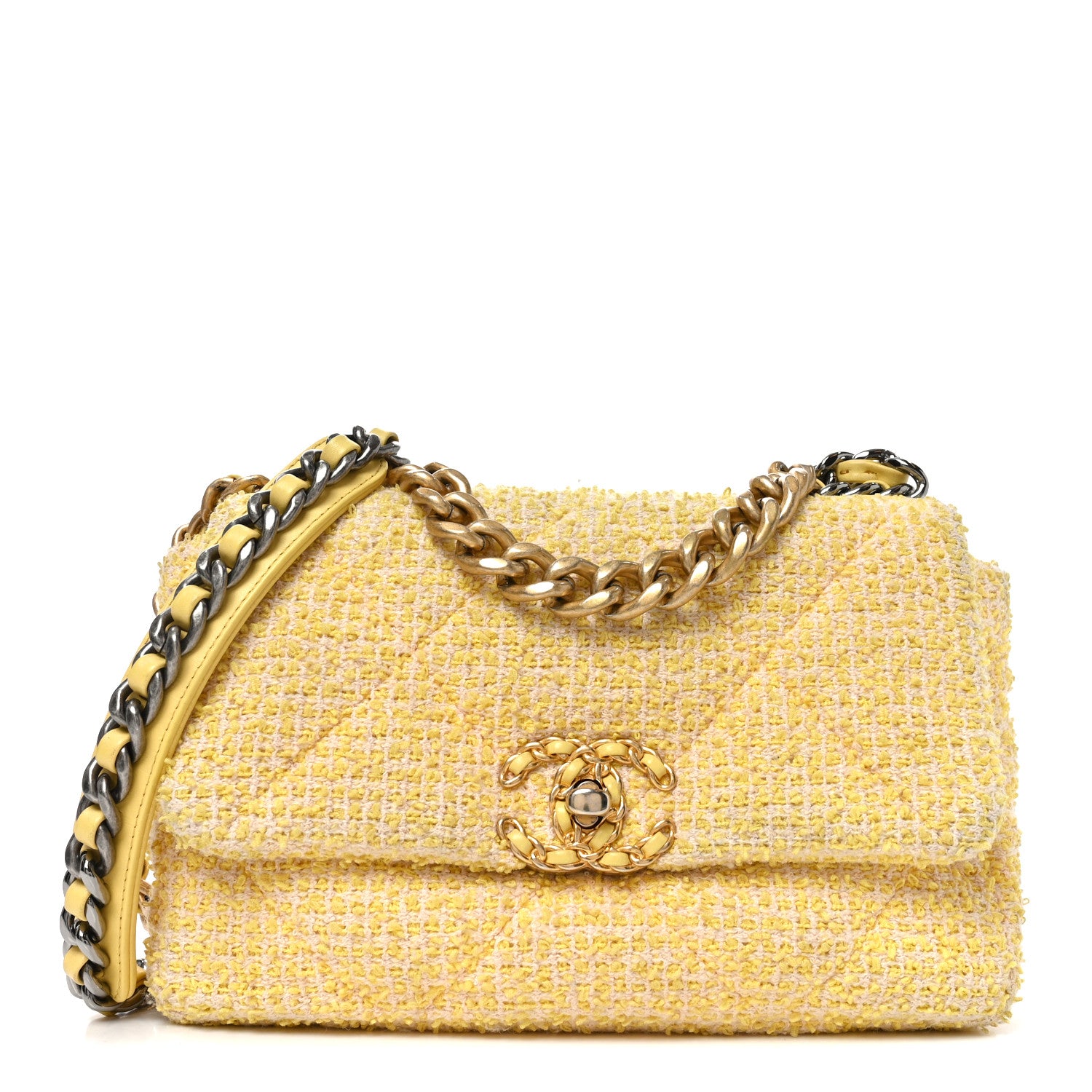 Chanel Tweed Quilted Medium Chanel 19 Flap Yellow Pink 1893967